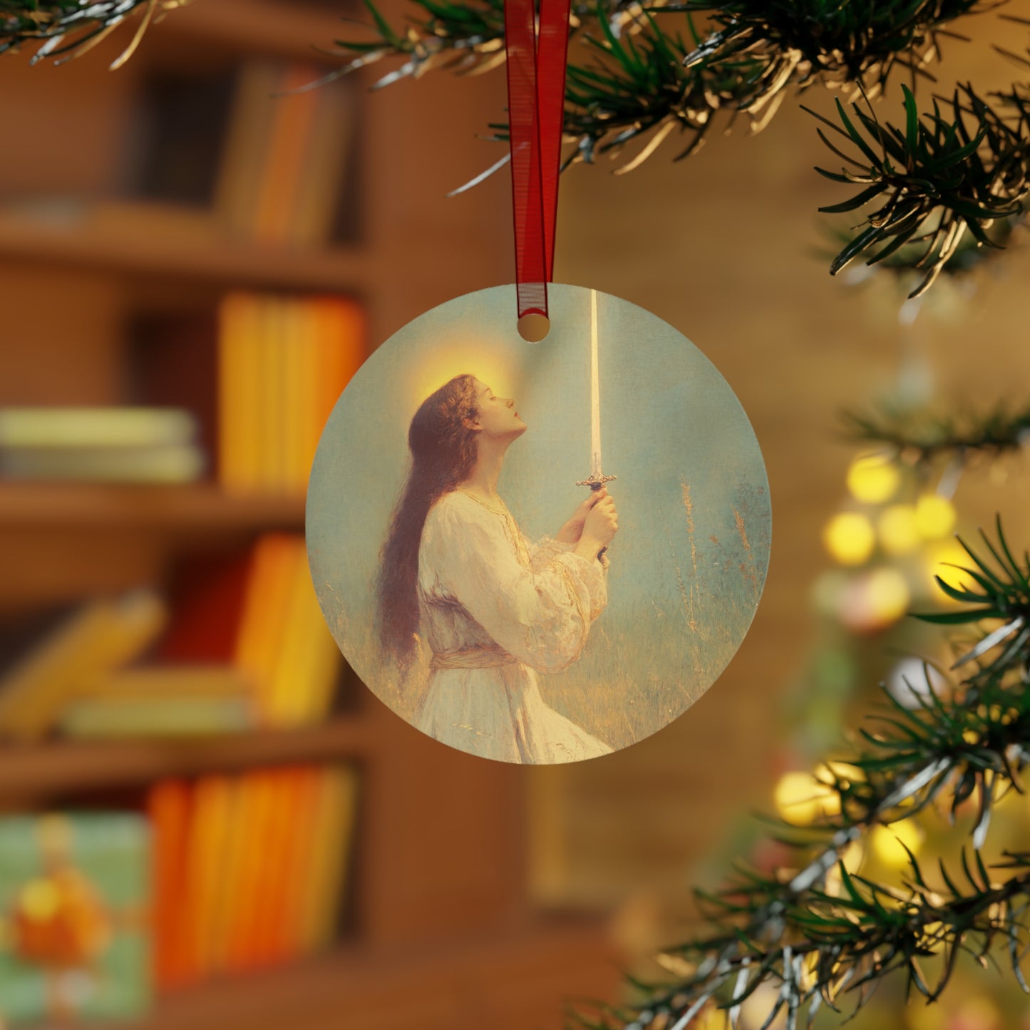 Saint Joan of Arc Metal Ornament - Religious Holiday Christmas Ornament and Keepsake - Prayer Ornament