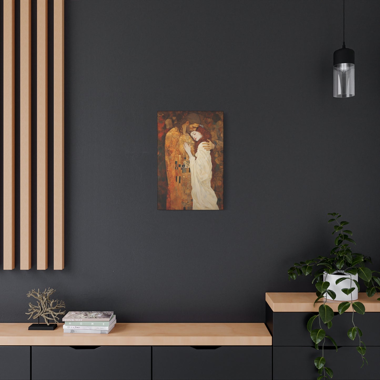 Transcendent Devotion: Christ Embracing Mary Magdalene Museum Wrapped Canvas - Sanctified Souls Print - Based on Klimt's The Kiss