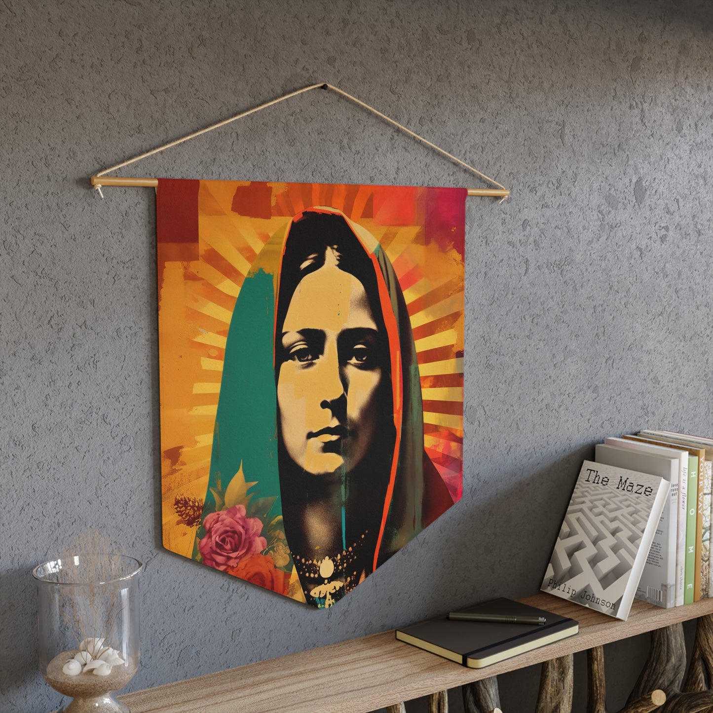 Radiant Guadalupe - Our Lady of Guadalupe Wall Banner / Wall Hanging - Prayer room art - Catholic Home - 18" x 21"