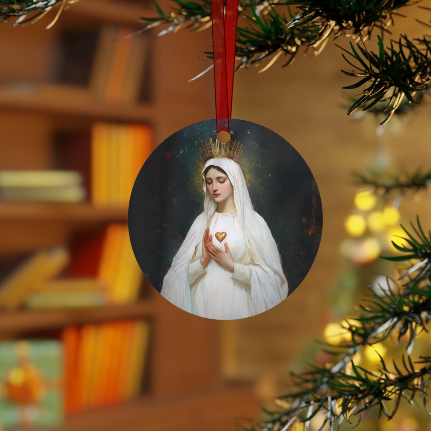 Our Lady of Beauraing - Our Lady of the Golden Heart - Marian Art - Metal Ornament - Religious Holiday Christmas Ornament