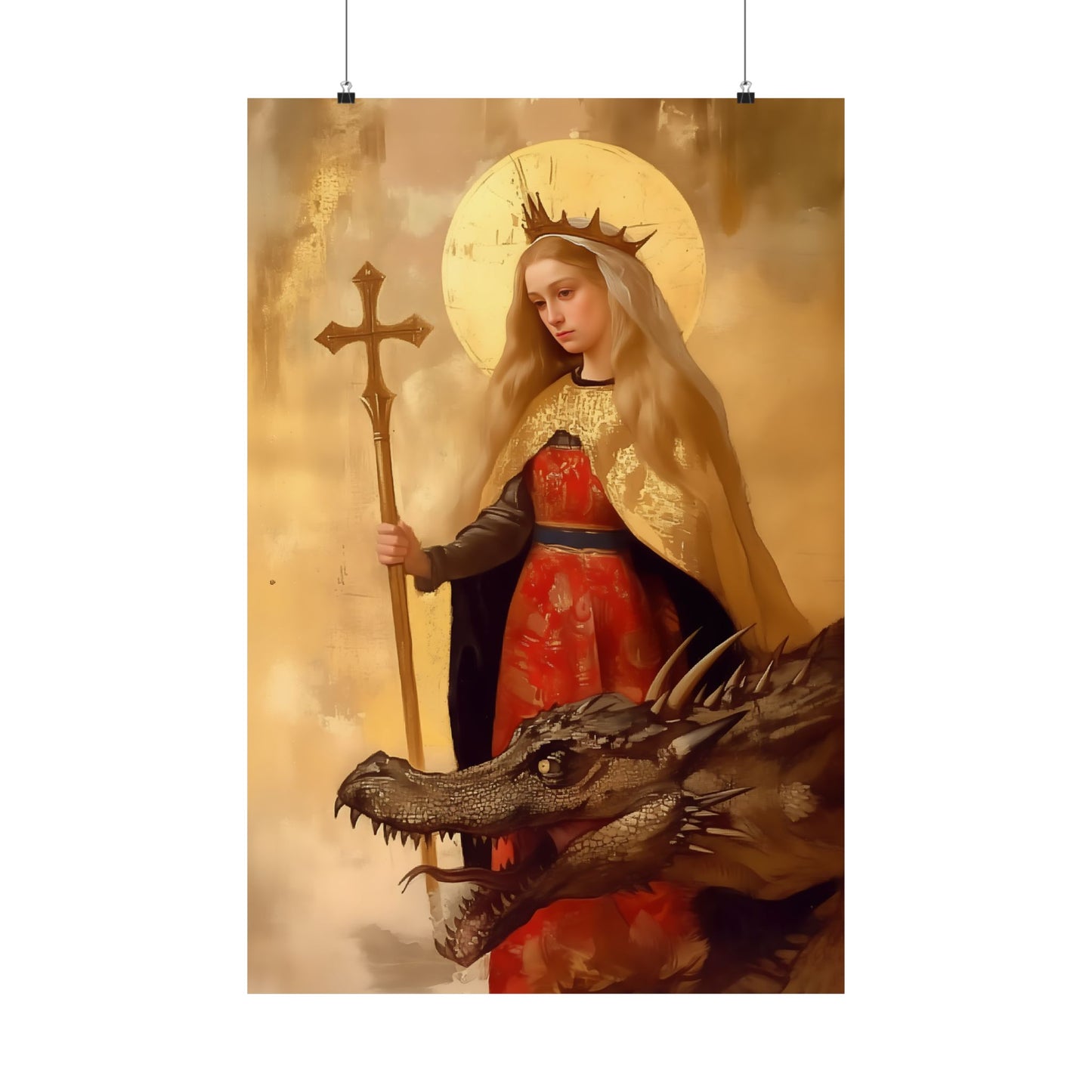Saint Margaret of Antioch - Sanctified Souls Print - Multiple Sizes - Premium Posters - Catholic Art - Christian painting