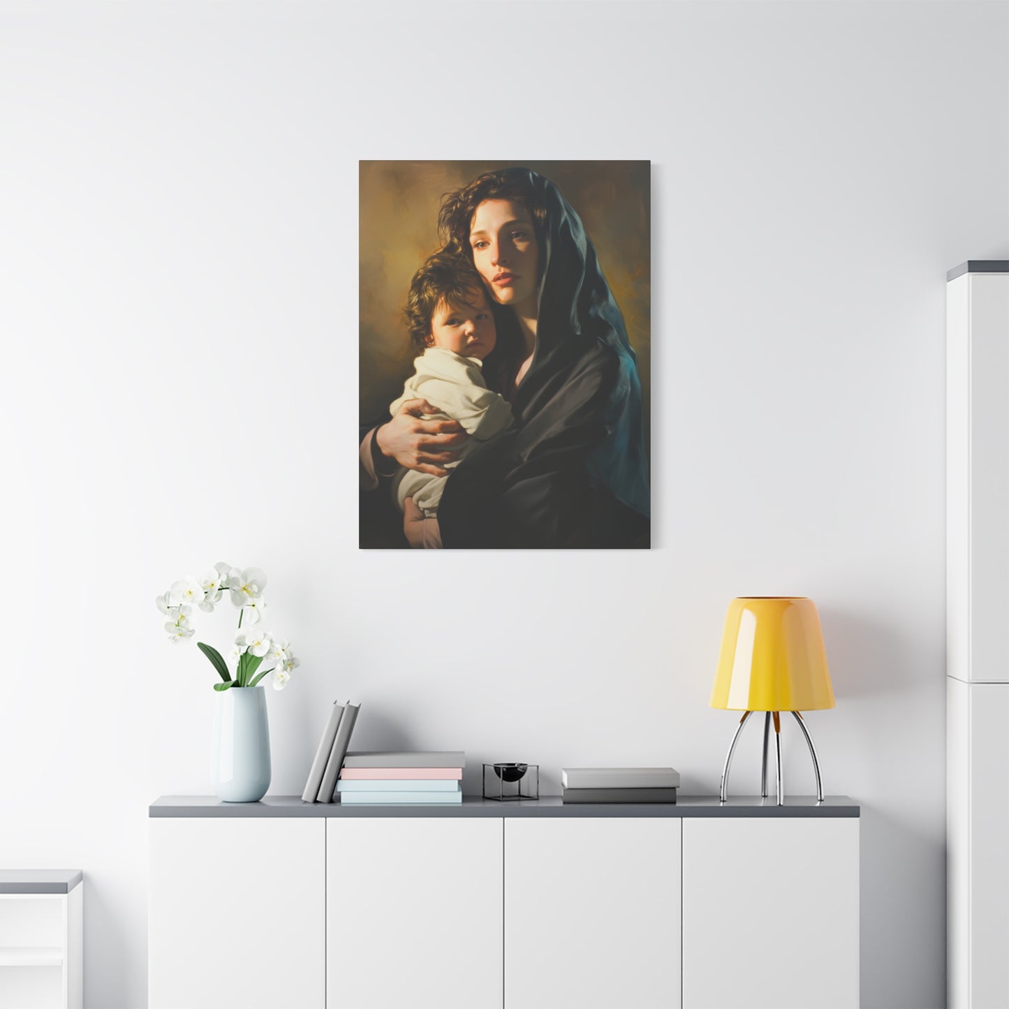 A mother's Gentle Embrace - Mary and The Christ Child - Museum Wrapped Canvas - Print - Religious Art for your Home - Catholic Saint Art