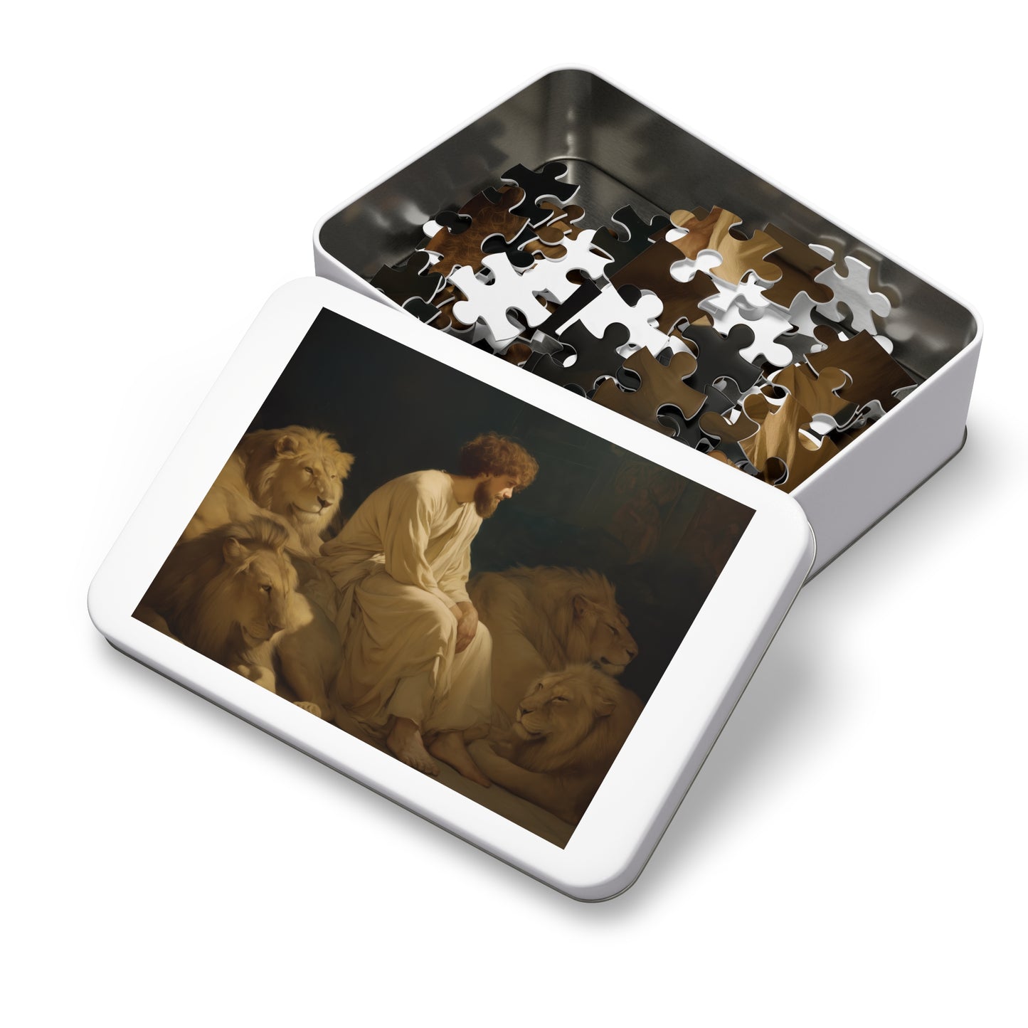 Faith Amid the Beasts - Daniel in the Lions Den- Bible Story - Puzzle and Keepsake Tin - Religious Jigsaw Puzzle (30, 110, 252, 500,1000)
