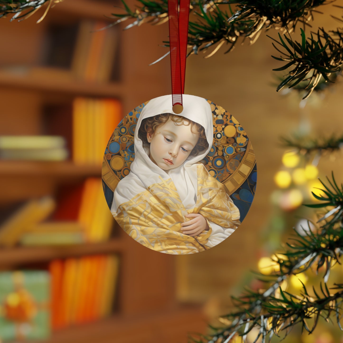Divine Innocence: The Christ Child Metal Ornament - Religious Holiday Christmas Ornament and Keepsake - Double sided - Prayer Ornament