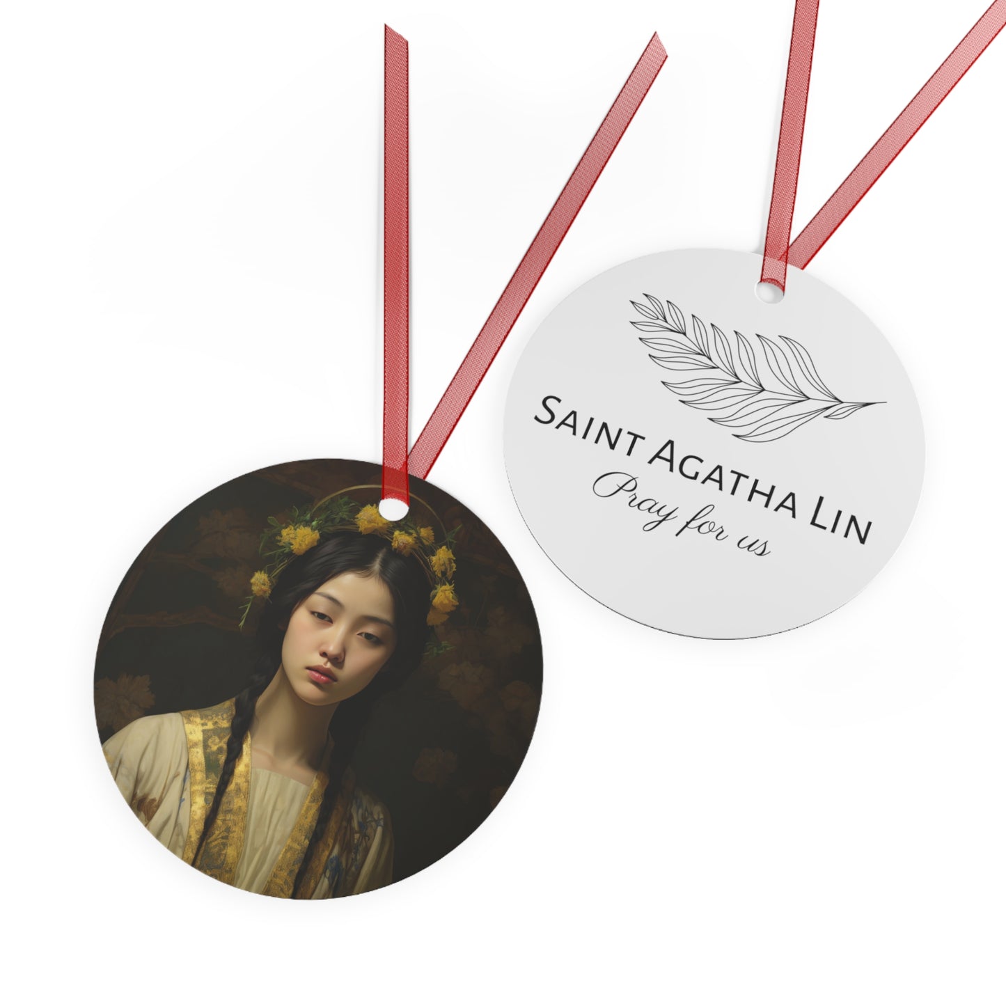 Saint Agatha Lin Metal Ornament - Religious Holiday Christmas Ornament - Double sided - Catholic Keepsake - Small Gift - Religious Gift