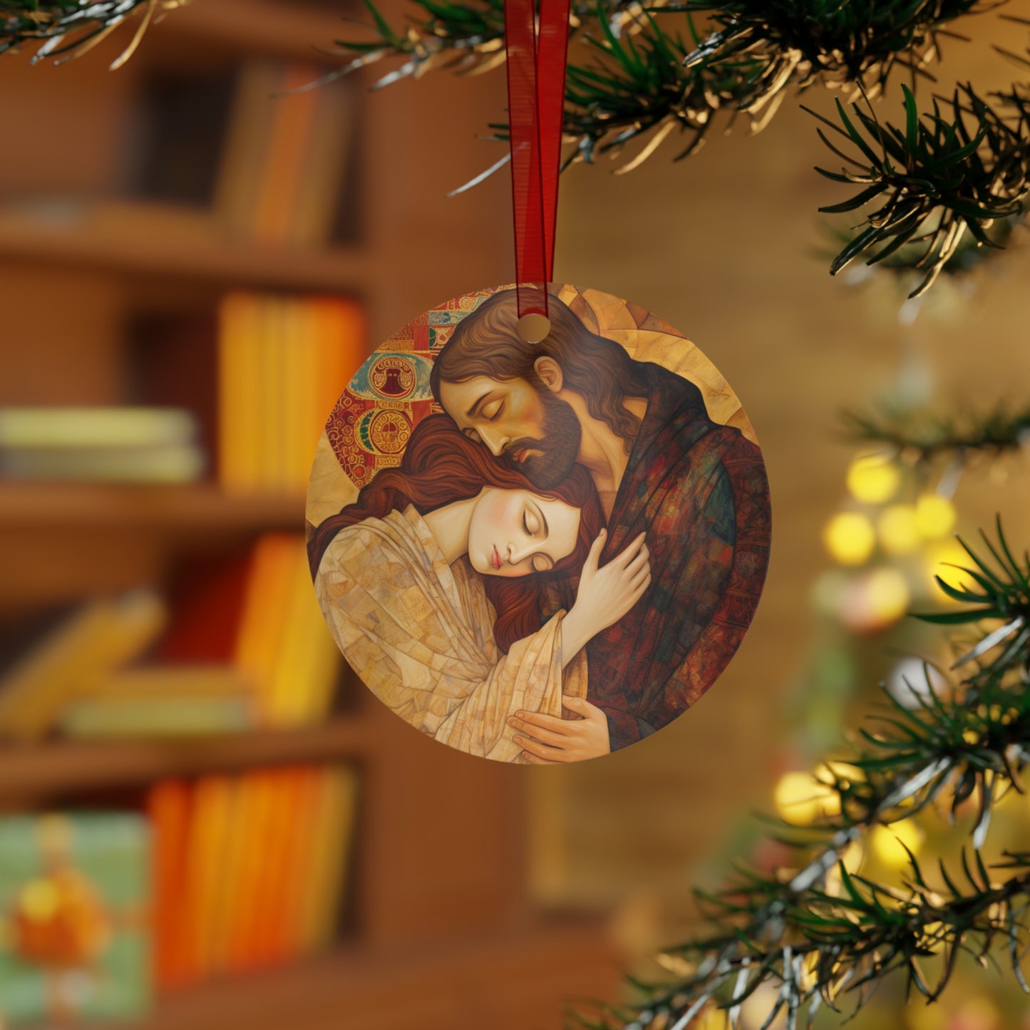 Healing Love Metal Ornament - Religious Holiday Christmas Ornament and Keepsake - Double sided - Christ Embracing Mary Magdalene