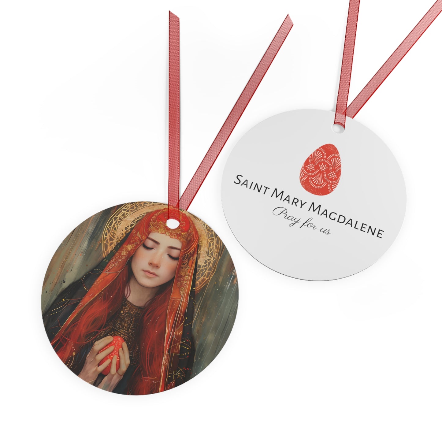 Devotion of Mary Magdalene - Saint Mary Magdalene and the Red Easter Egg Metal Ornament - Religious Holiday Christmas Ornament and Keepsake