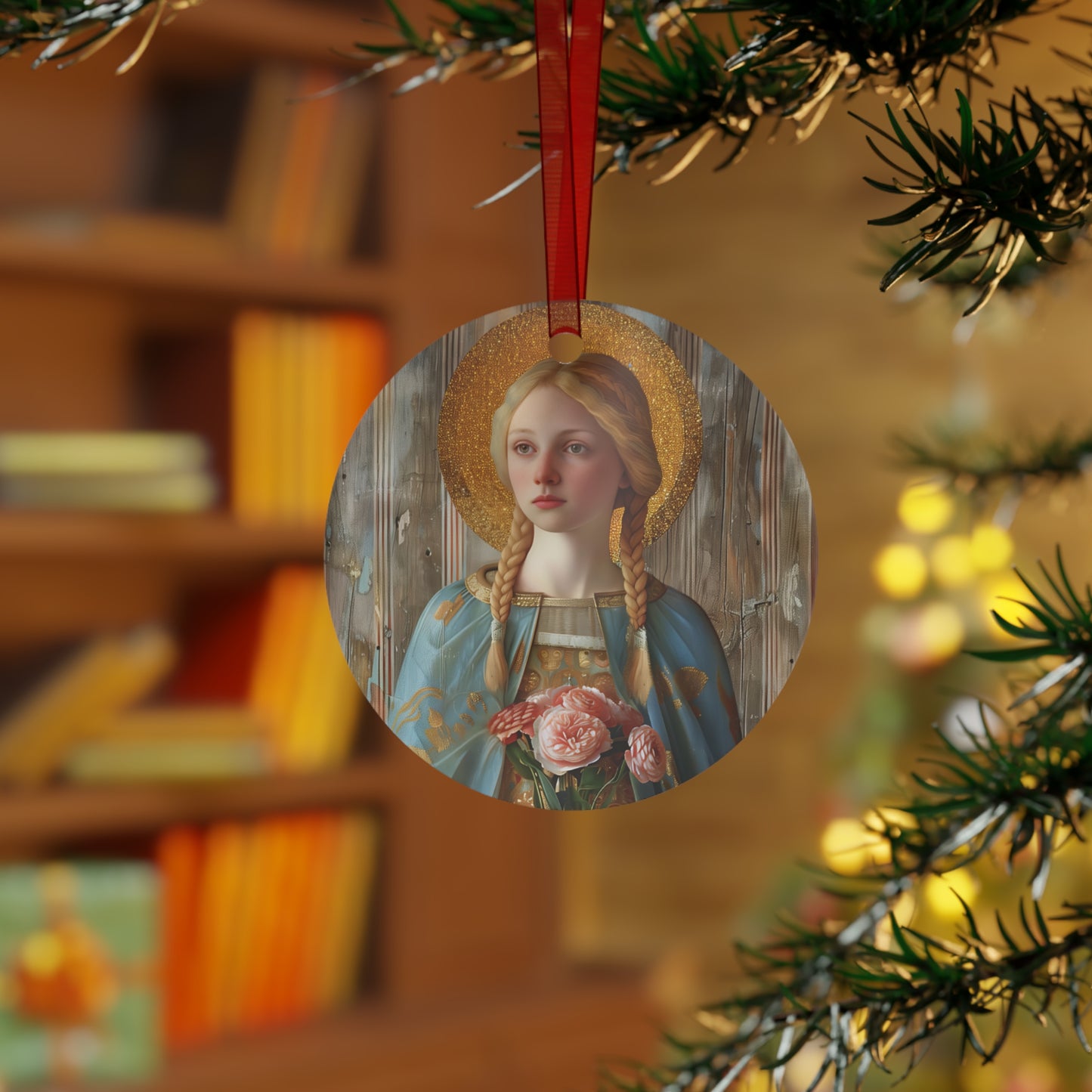 Saint Fina Portrait Ornament - Religious Holiday Christmas Ornament and Keepsake - Double sided Keepsake Religious Ornament