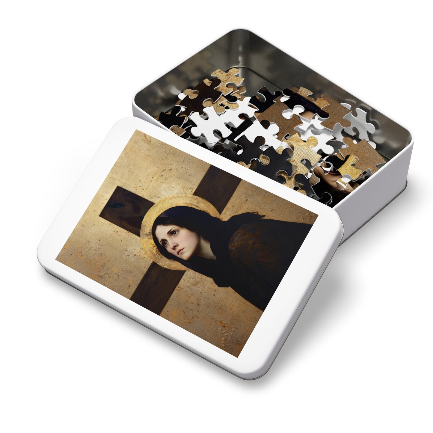 Our Lady of the Cross - Mother Mary - Our Lady of the Crucifix - Marian Art - Puzzle - with Tin - Jigsaw (30, 110, 252, 500,1000-Piece)