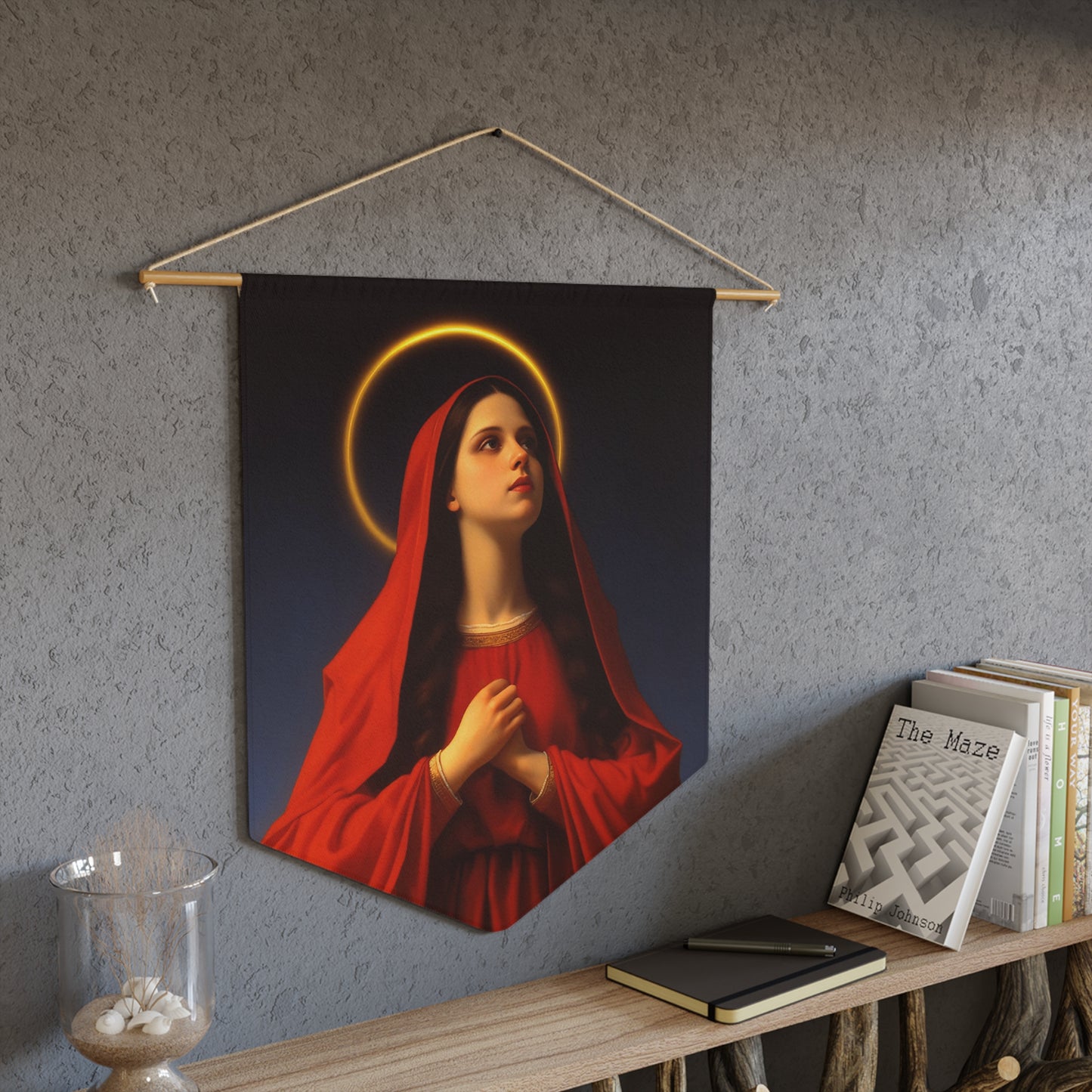 Mary the Blessed Virgin Mother Wall Banner / Wall Hanging / Pennant - Prayer room art - Catholic Home Art - Large Saint Art - 18" x 21"
