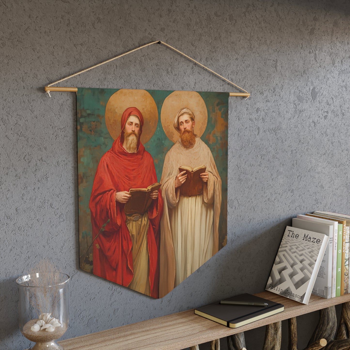 Saints Cosmas and Damian Pennant / Banner / Wall Hanging - Prayer room art - 18" x 21" - Catholic - Large Banner - Catholic