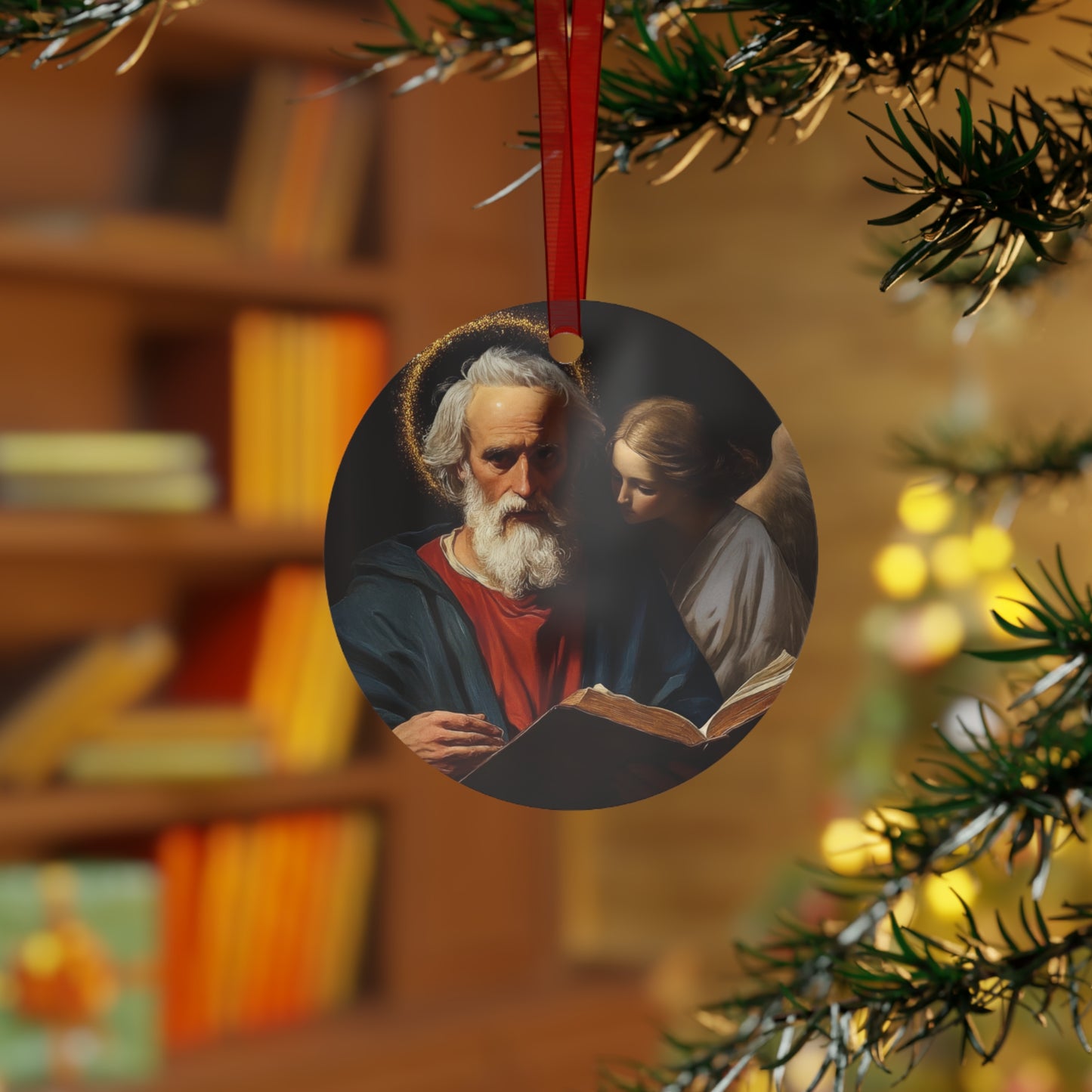Saint Matthew the Apostle Metal Ornament - Religious Holiday Christmas Ornament and Keepsake - Double sided Keepsake Religious Ornament