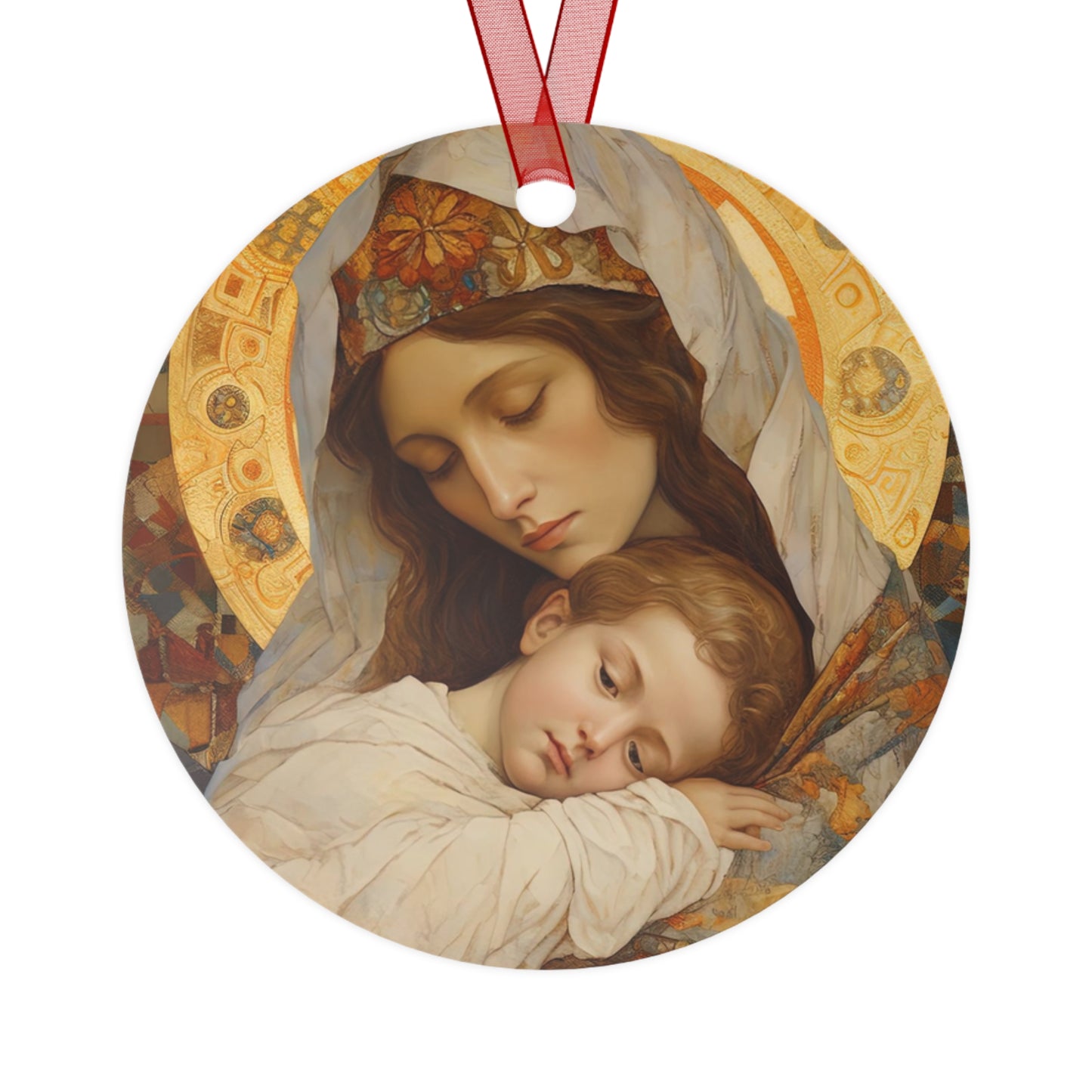 Cradle of Grace - Madonna and the Christ Child Metal Ornament - Religious Holiday Christmas Ornament and Keepsake - Double sided