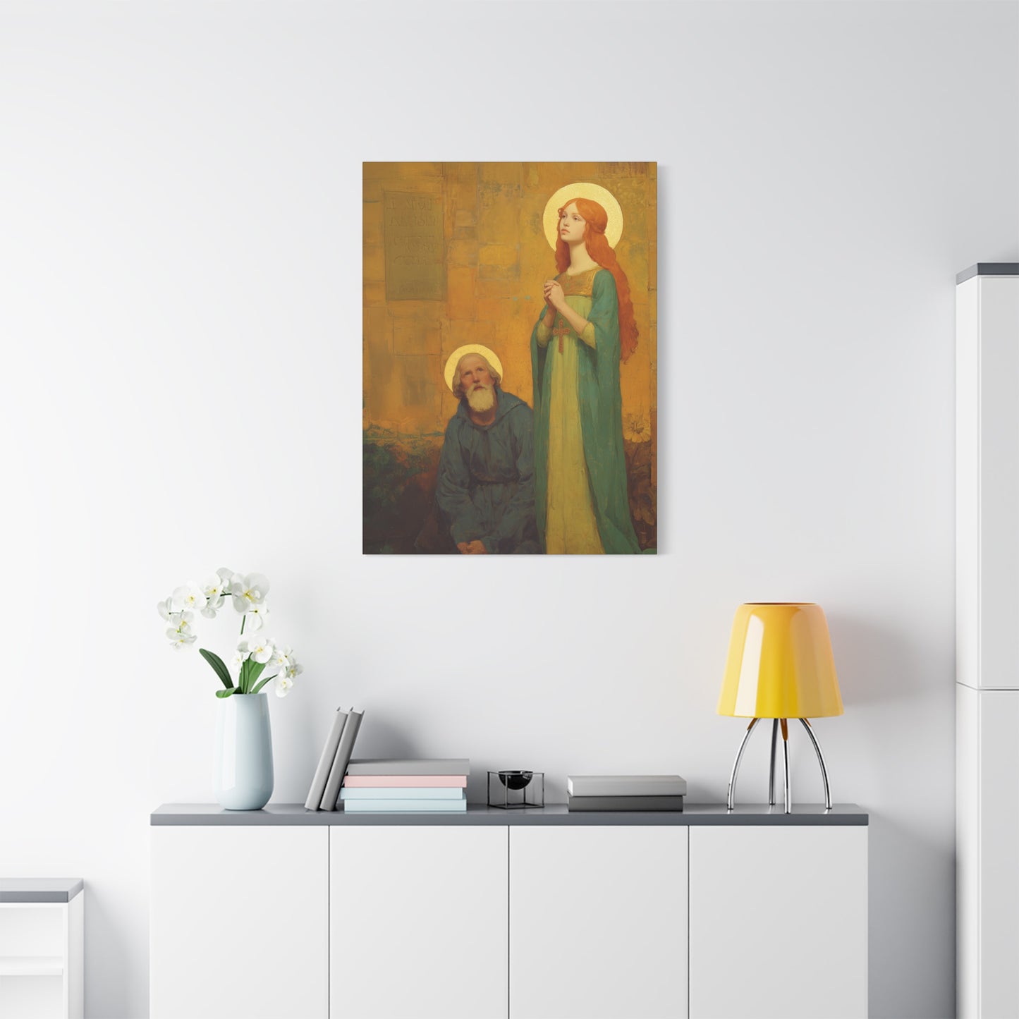 Saints Justina and Cyprian - Multiple Sizes - Catholic Home art - Museum Wrapped Canvas - Sanctified Souls Print - Catholic Martyr Art