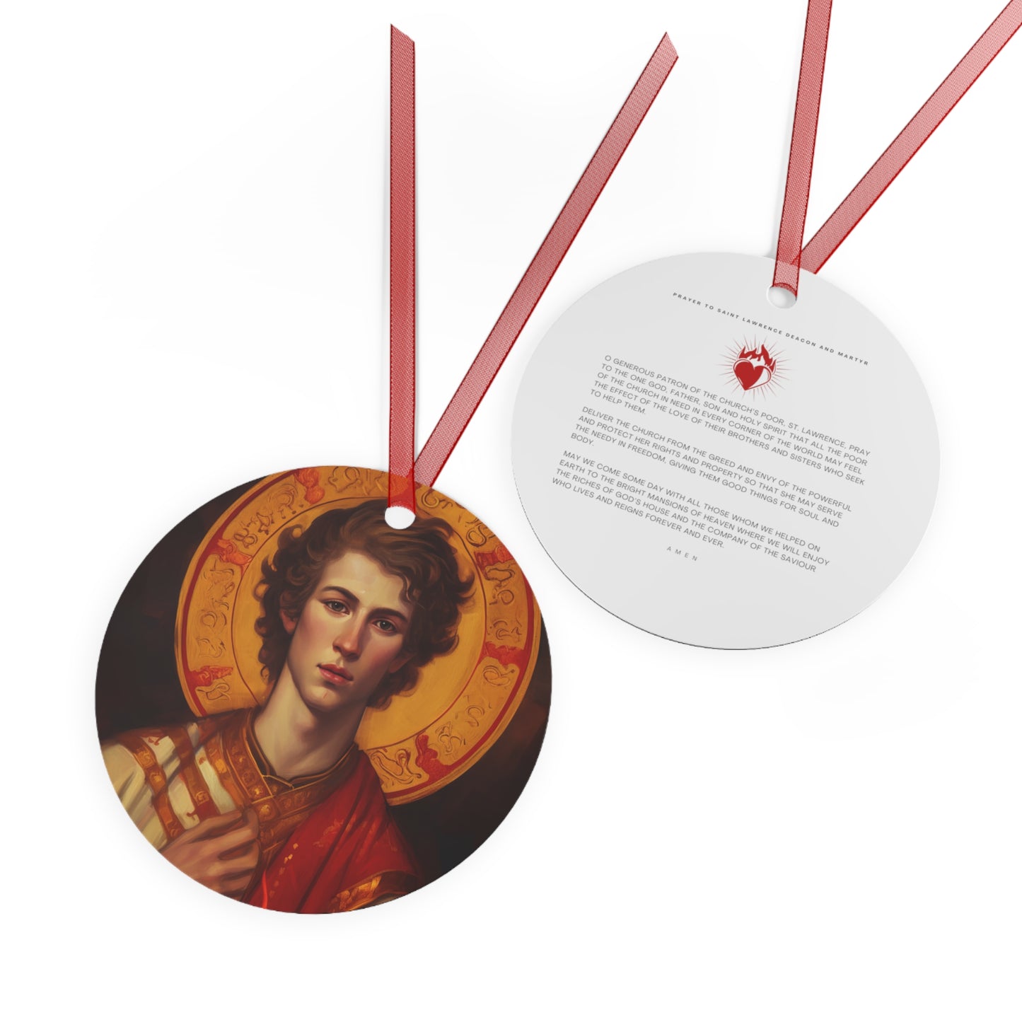Saint Lawrence Deacon and Martyr Metal Ornament - Religious Holiday Christmas Ornament and Keepsake - Double sided - Prayer Ornament