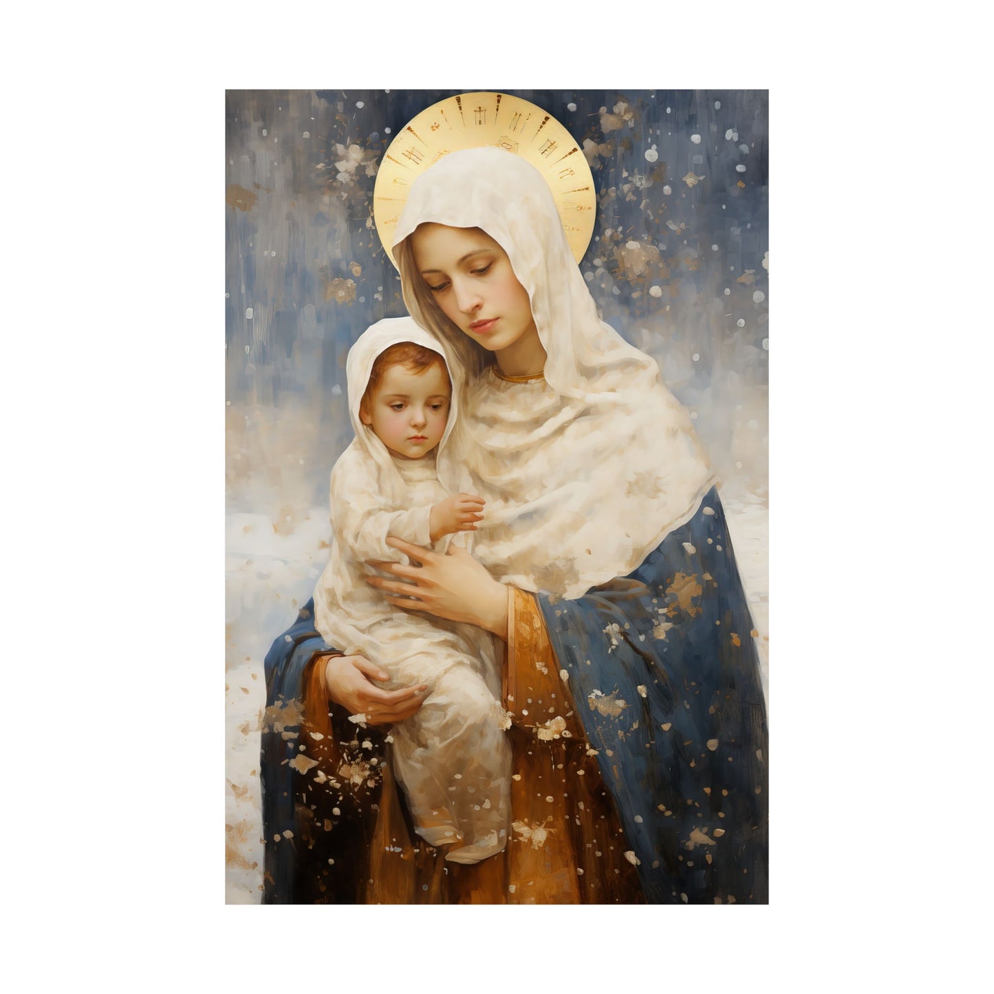 Winter's Grace : Our Lady of the Snows Print - Sanctified Souls Print - Multiple Sizes - Premium Matte Vertical Posters