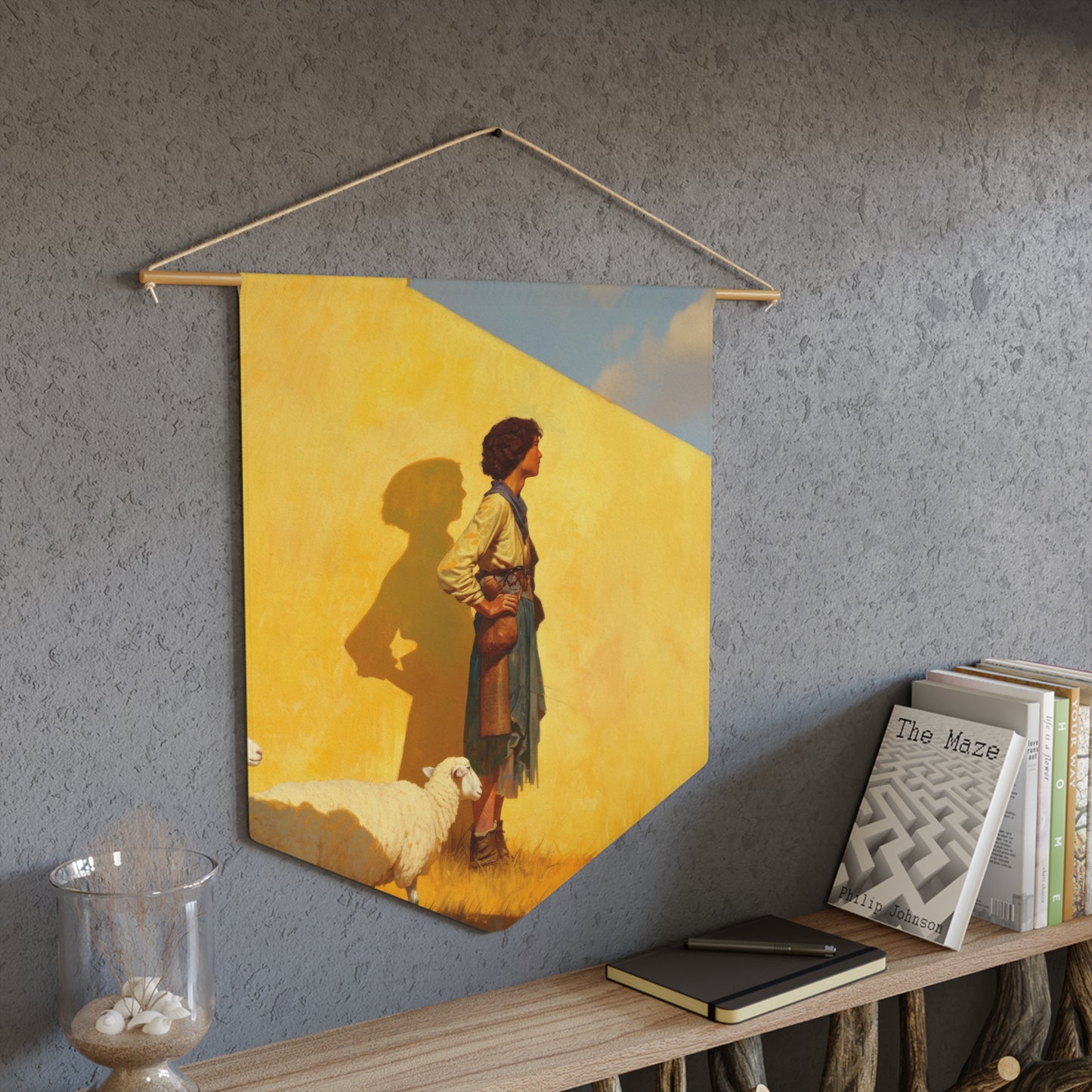 David son of Jesse - David the Shepherd Boy Pennant / Banner / Wall Hanging - Prayer room art - 18" x 21" - Catholic - Large Banner