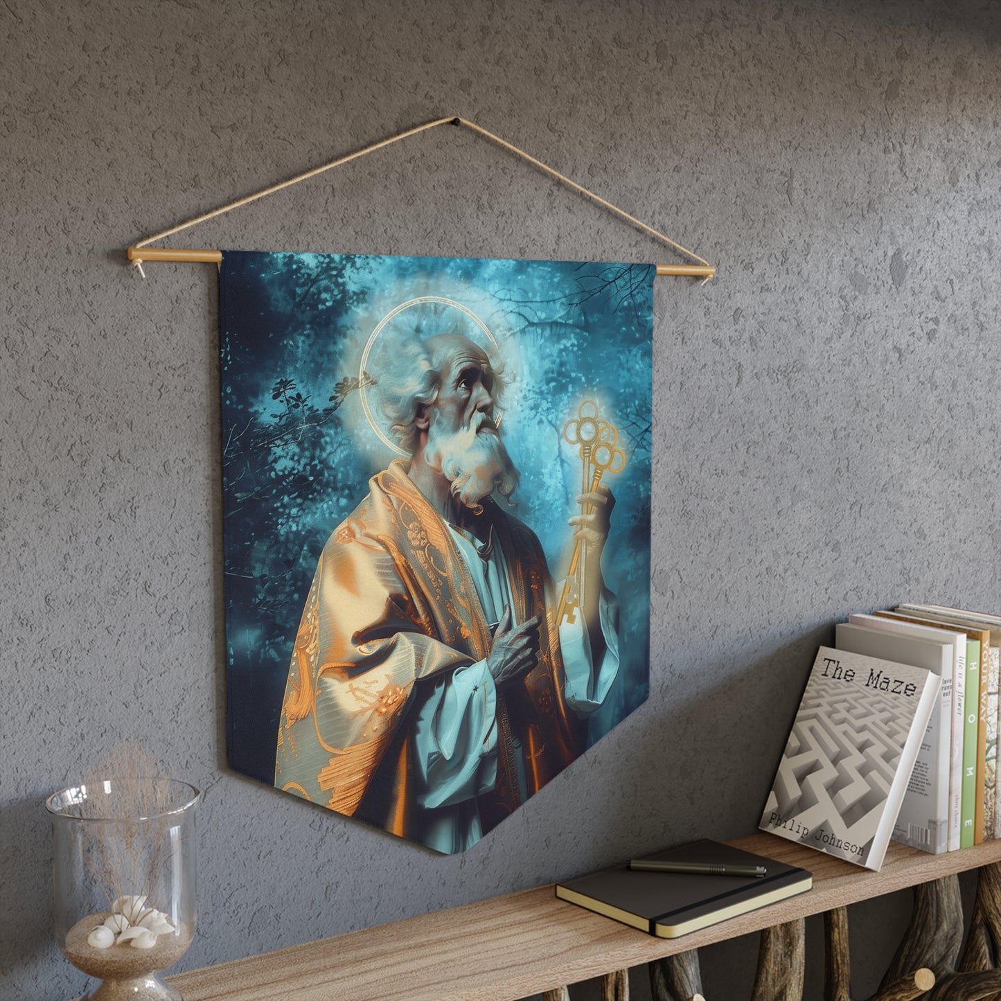 Saint Peter Pennant / Banner / Wall Hanging - Prayer room art - 18" x 21" - Catholic prayer Religious Christian Gift - Large Wall Banner