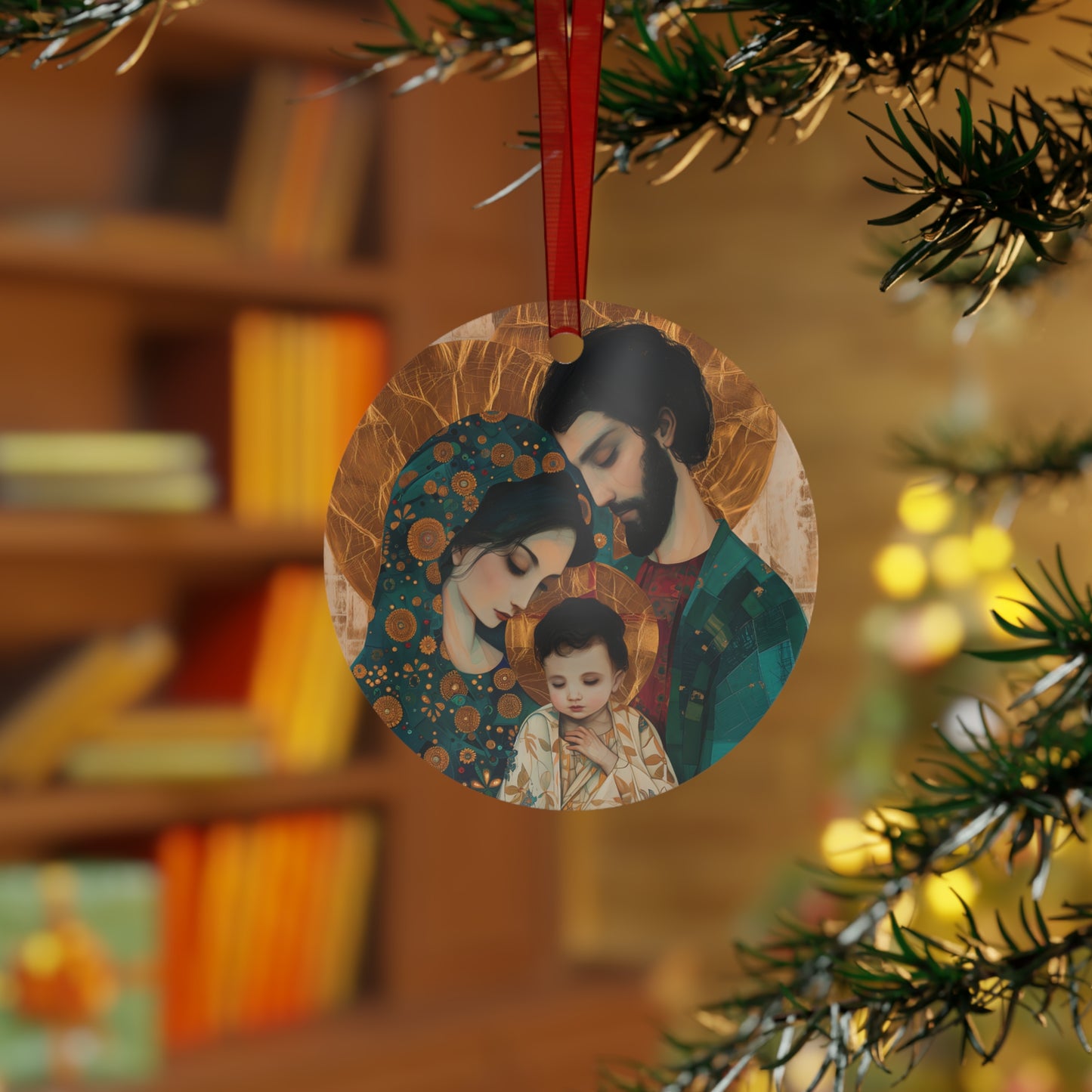 Sacred Love- The Holy Family Portrait Metal Ornament - Religious Holiday Christmas Ornament and Keepsake - Jesus, Mary, Joseph