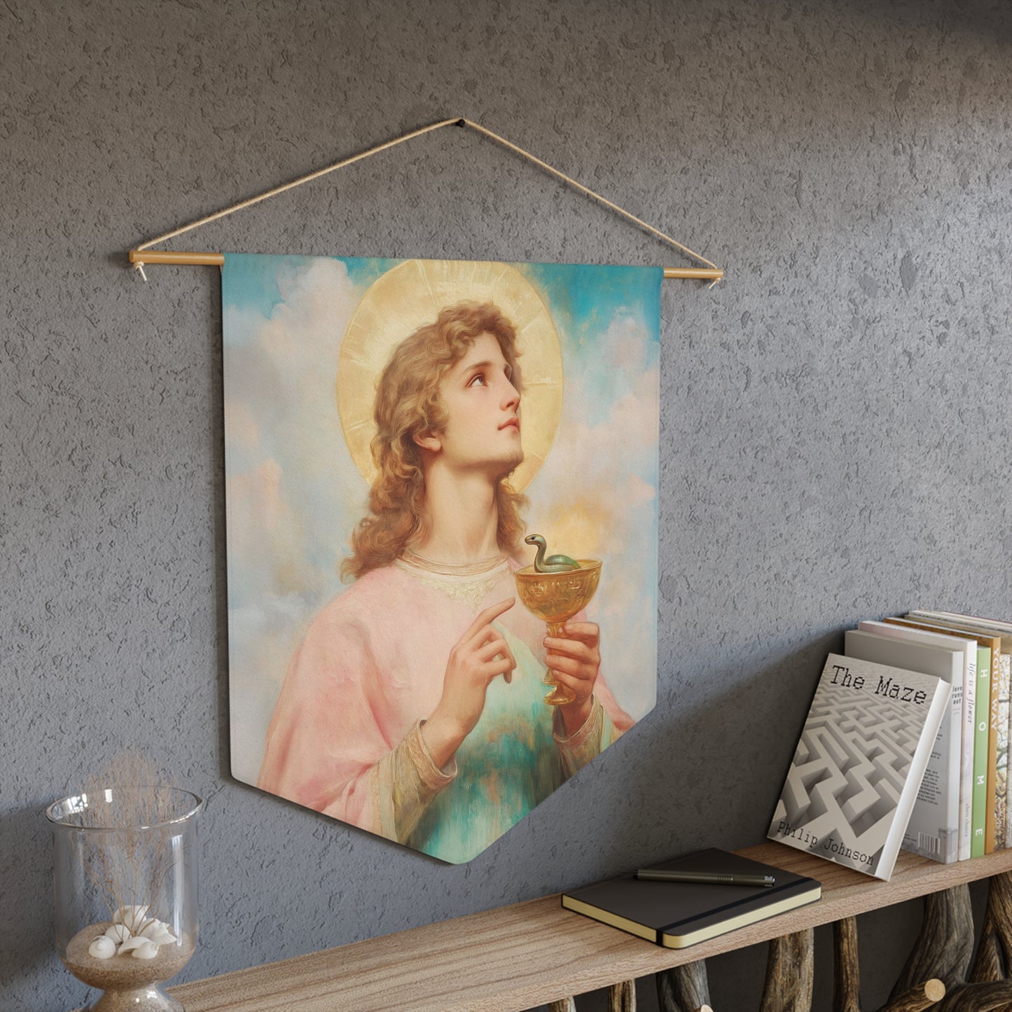 Saint John the Apostle Pennant / Banner / Wall Hanging - Prayer room art - Catholic Home Art - Large Saint Art for your home - 18" x 21"