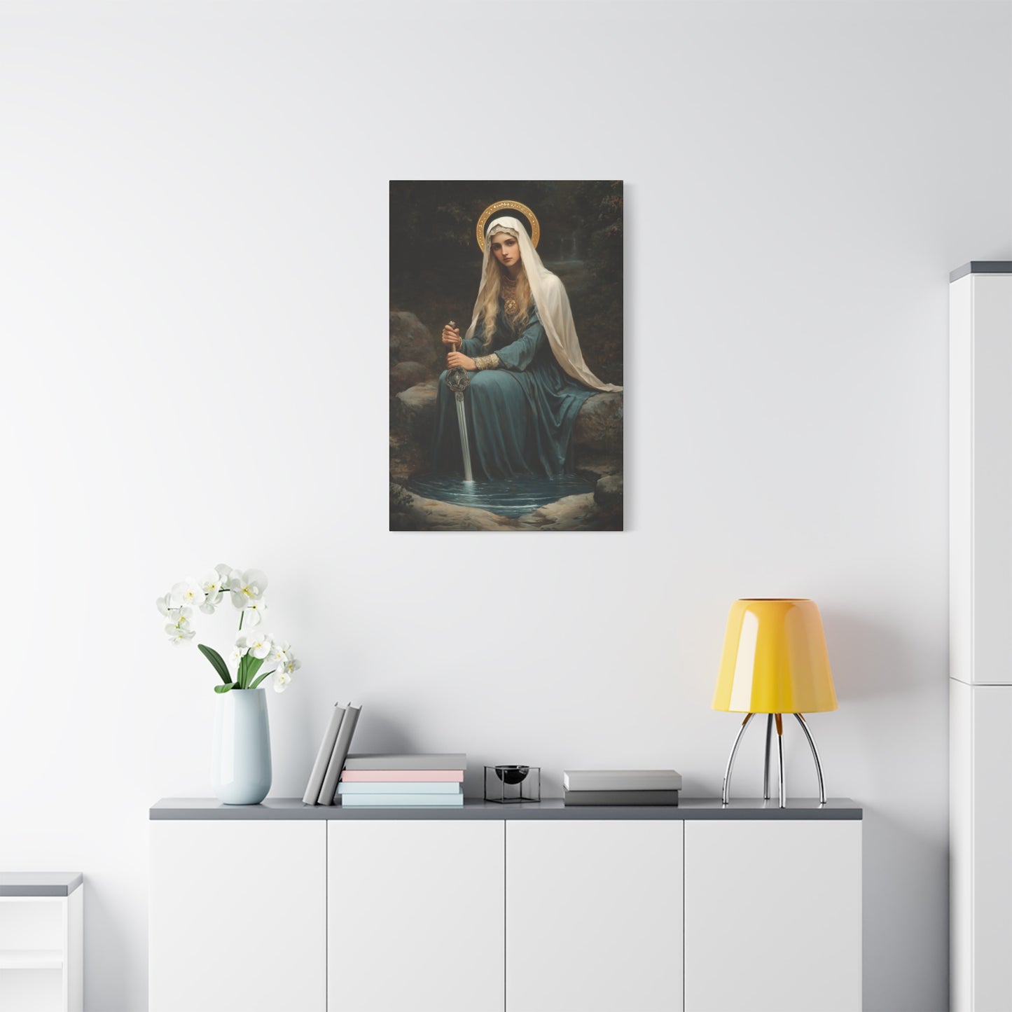 Saint Winifred - Museum Wrapped Canvas - Print - Religious Art for your Home - Christian print - Prayer Room Art - Catholic