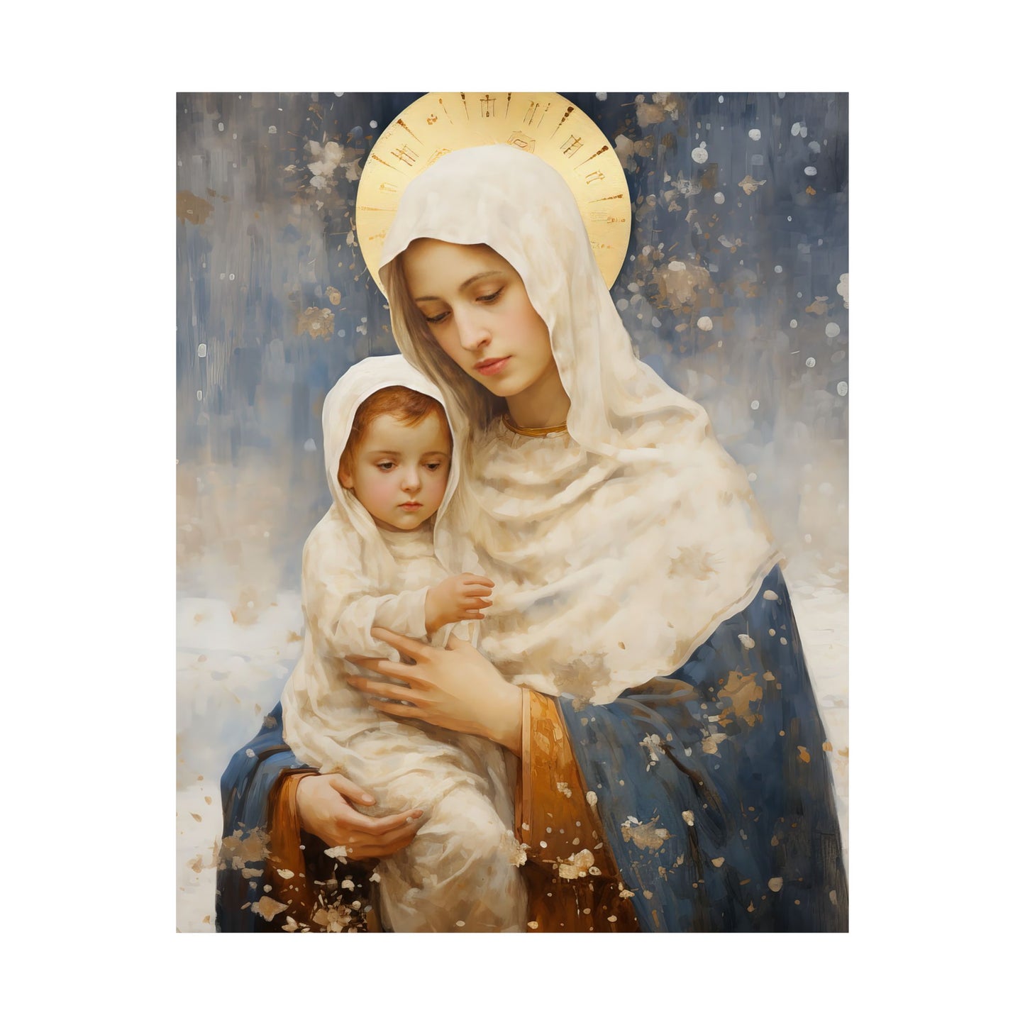 Winter's Grace : Our Lady of the Snows Print - Sanctified Souls Print - Multiple Sizes - Premium Matte Vertical Posters