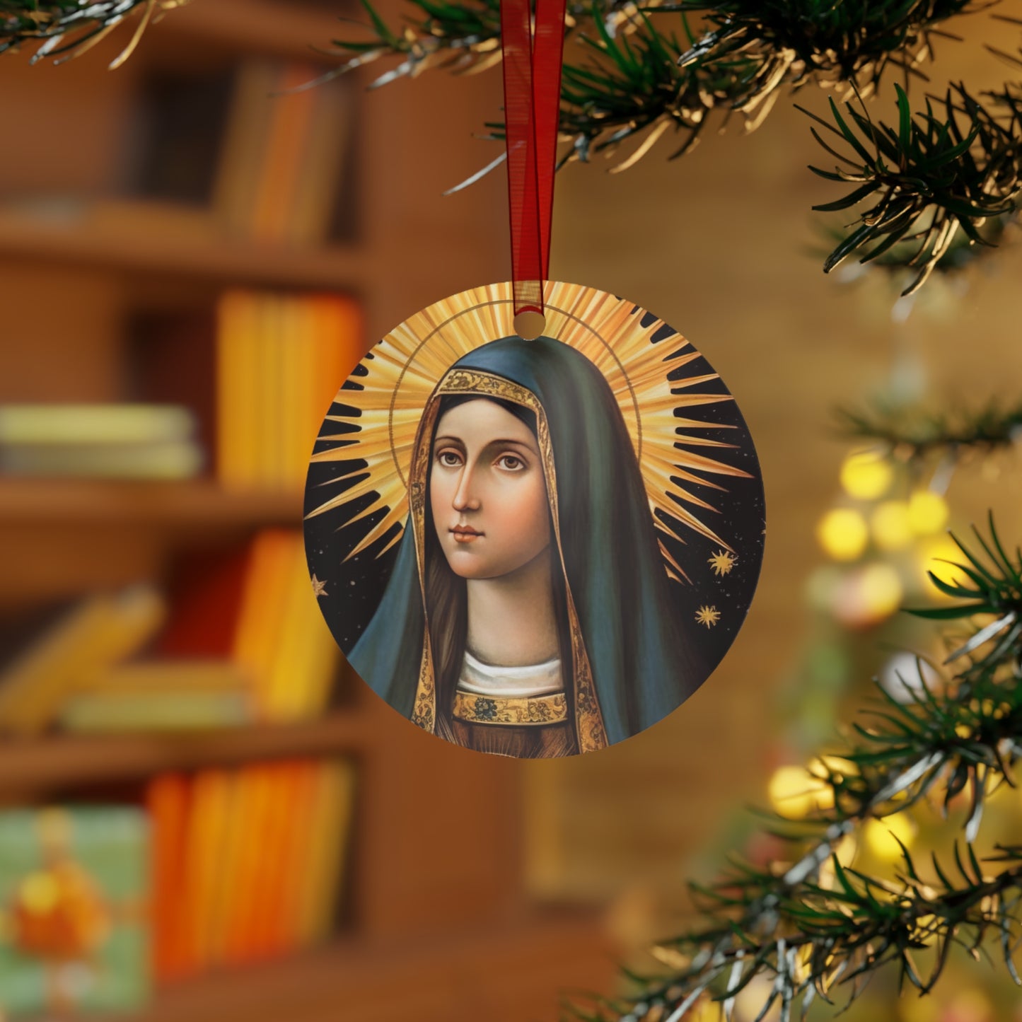 Saint Clare of Assisi Metal Ornament - Religious Holiday Christmas Ornament and Keepsake - Double sided - Prayer Ornament