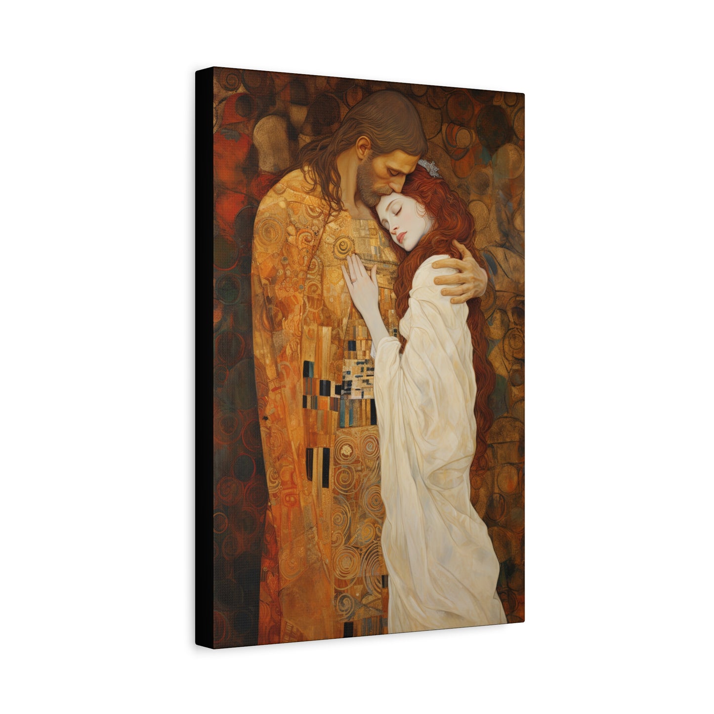 Transcendent Devotion: Christ Embracing Mary Magdalene Museum Wrapped Canvas - Sanctified Souls Print - Based on Klimt's The Kiss