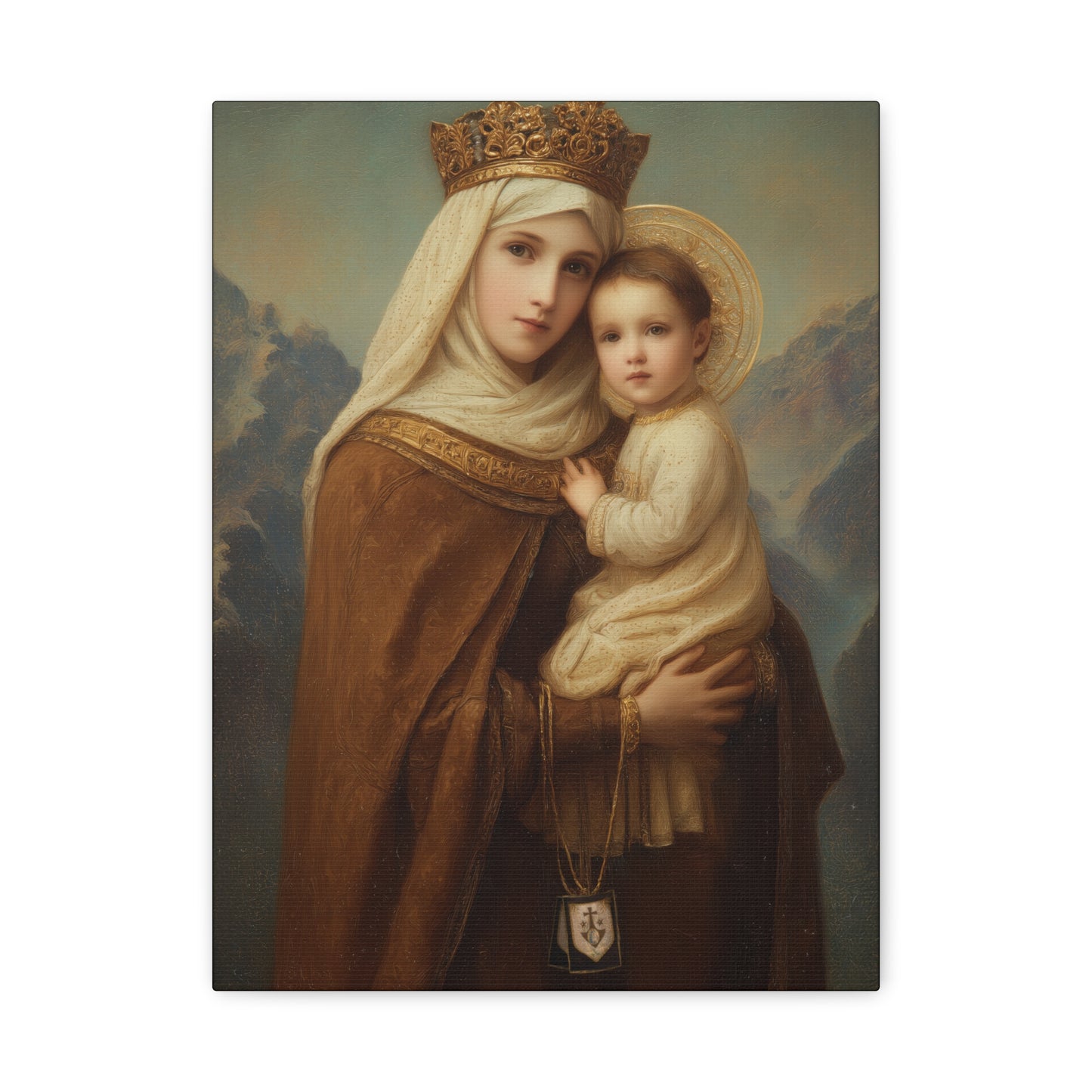 A Cord Between Heaven and Earth - Our Lady of Mount Carmel Wrapped Canvas Print - Multiple Sizes - Catholic Home art Matte Canvas, Stretched