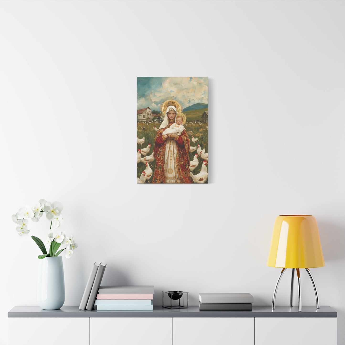 Our Lady of the Hens: Protector of the Humble Flock - Museum Wrapped Canvas - Print - Religious Art for your Home - Christian print