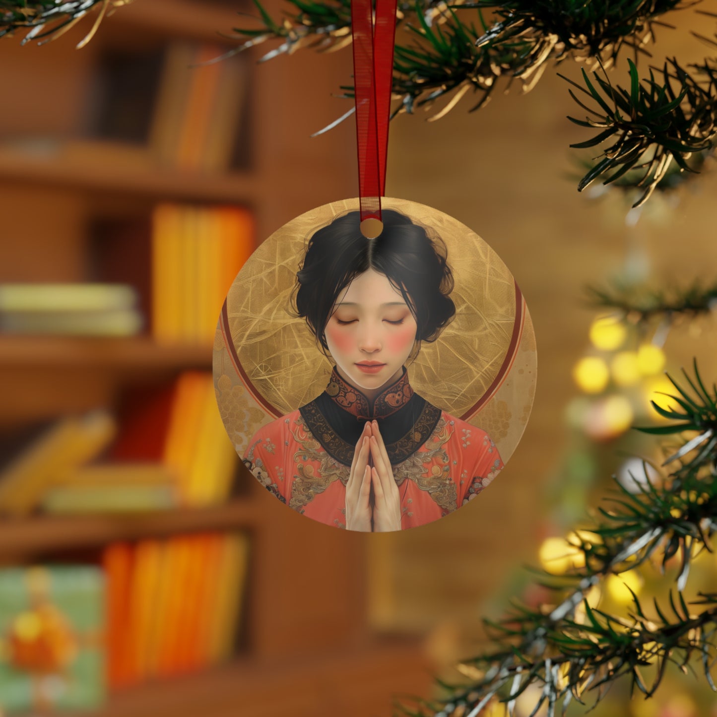 Saint Lucy Yi Zhenmei Metal Ornament - Religious Holiday Christmas Ornament - Double sided - Catholic Keepsake - Religious Gift