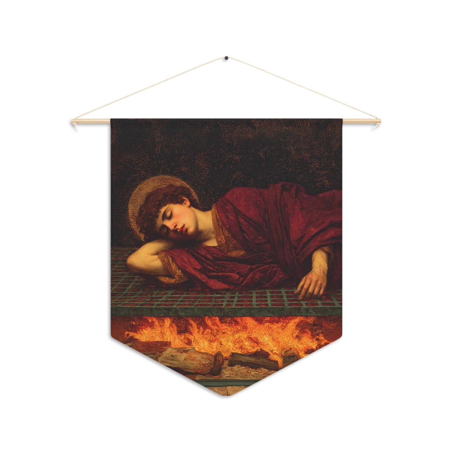 Saint Lawrence Pennant / Banner / Wall Hanging - Prayer room art - 18" x 21" - Catholic - Large Banner