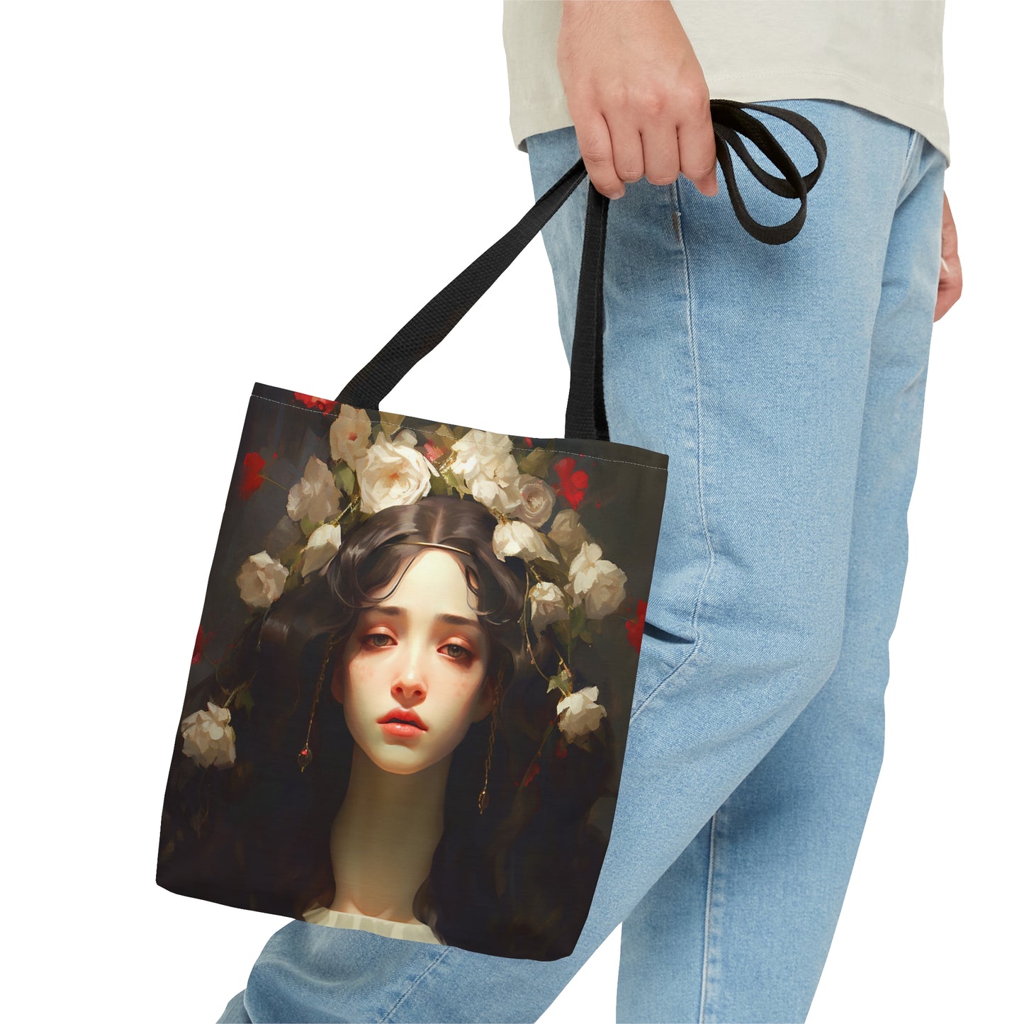 Saint FloraTote Bag - Large Medium Small Faith Art Bag - Re usable Tote Purse - Double Sided - Flowers portrait - Catholic Art Bag