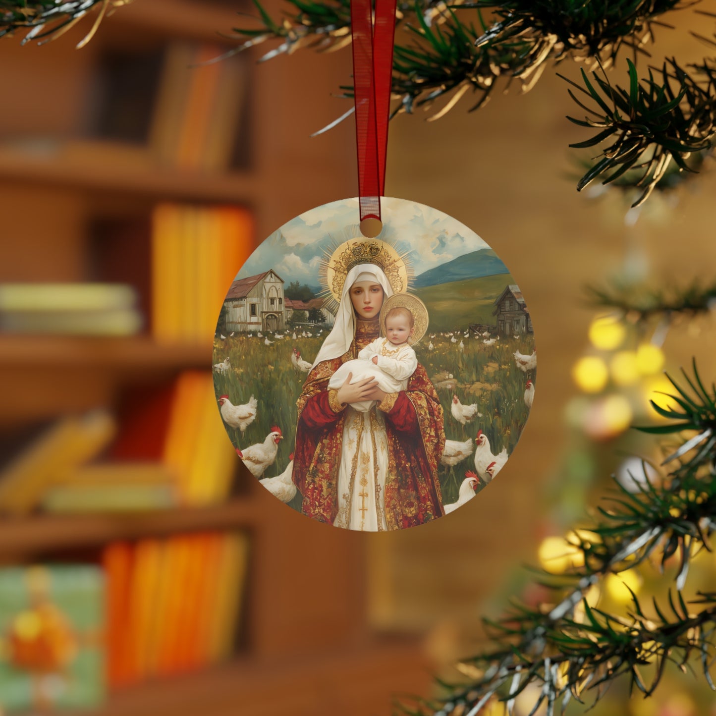 Our Lady of the Hens: Protector of the Humble Flock Metal Ornament - Religious Holiday Christmas Ornament and Keepsake - Catholic Keepsake