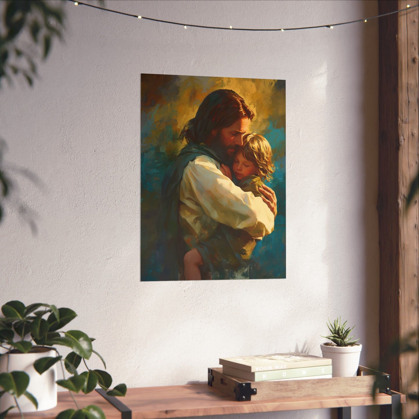 Christ's Compassionate Embrace Poster Print - Sanctified Souls Print - Multiple Sizes - Premium Posters - Catholic Art - Christian painting