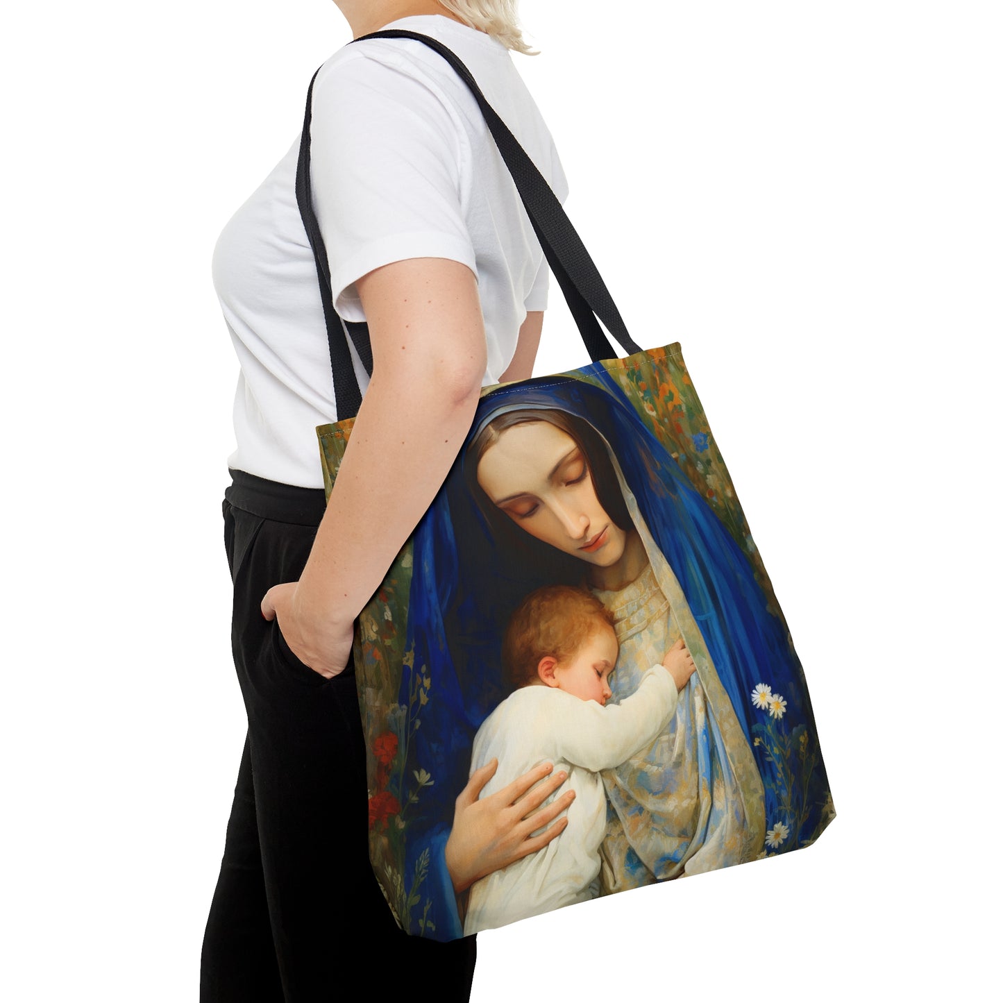 The Eternal Mother Mary and the Infant Jesus Tote Bag - Catholic faith inspired carry-all purse - day to day bag - Double Sided