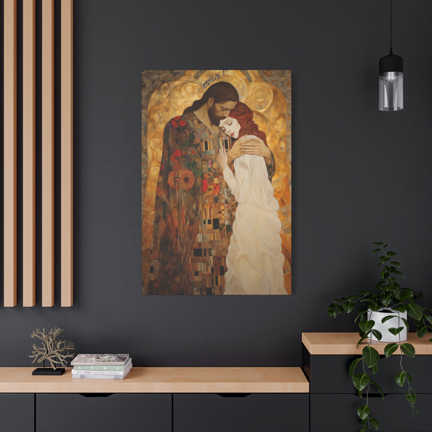 Christ Embracing Mary Magdalene Museum Wrapped Canvas - Sanctified Souls Print -Based on Klimt's The Kiss - Religious Catholic Art