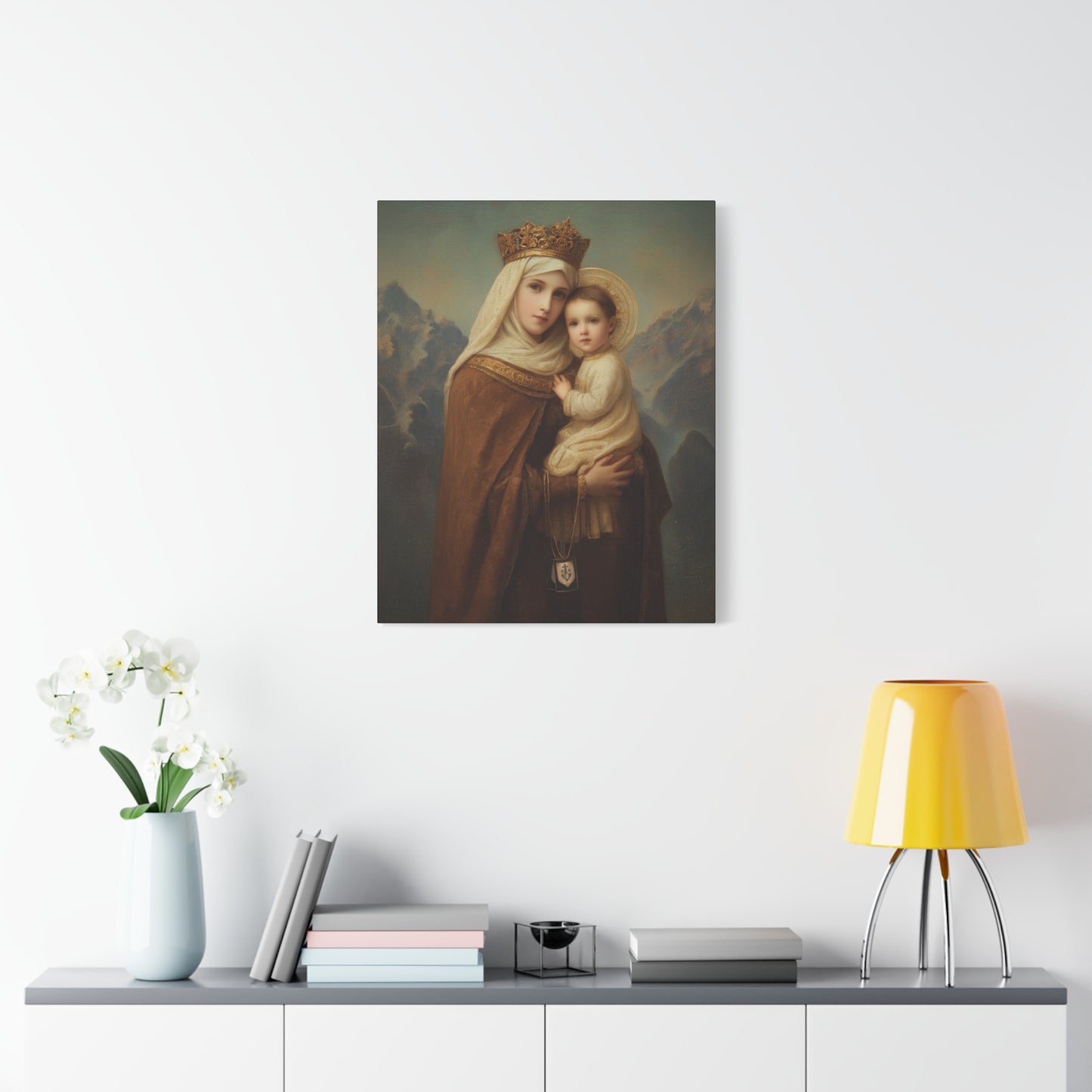 A Cord Between Heaven and Earth - Our Lady of Mount Carmel Wrapped Canvas Print - Multiple Sizes - Catholic Home art Matte Canvas, Stretched