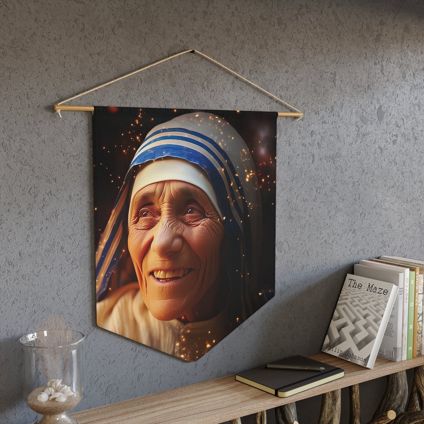 Saint Teresa of Calcutta - Mother Teresa Wall Banner / Wall Hanging - Prayer room art - Catholic Home - Our Lady of Guadalupe - 18" x 21"