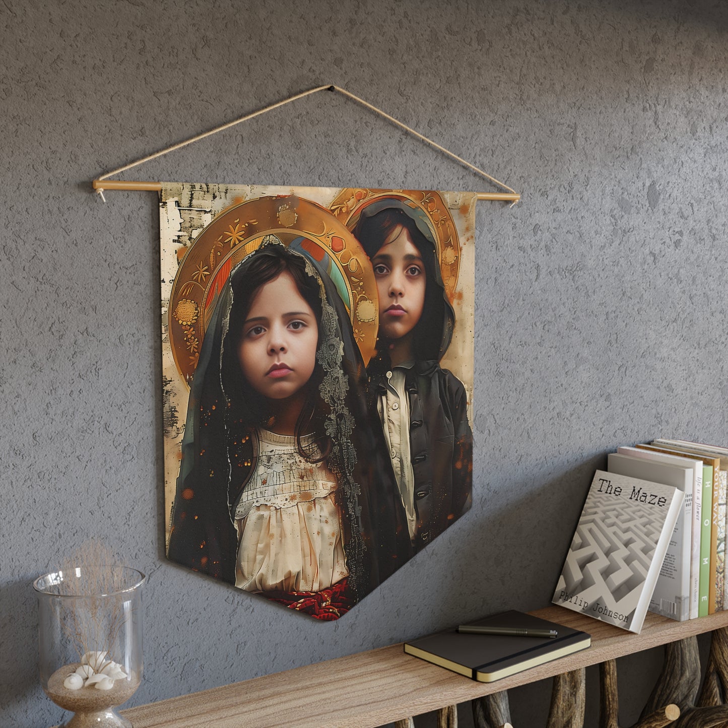 Saints Francisco and Jacinta Marto Wall Banner / Wall Hanging / Pennant - Religious Wall Tapestry - Catholic Art - 18" x 21"