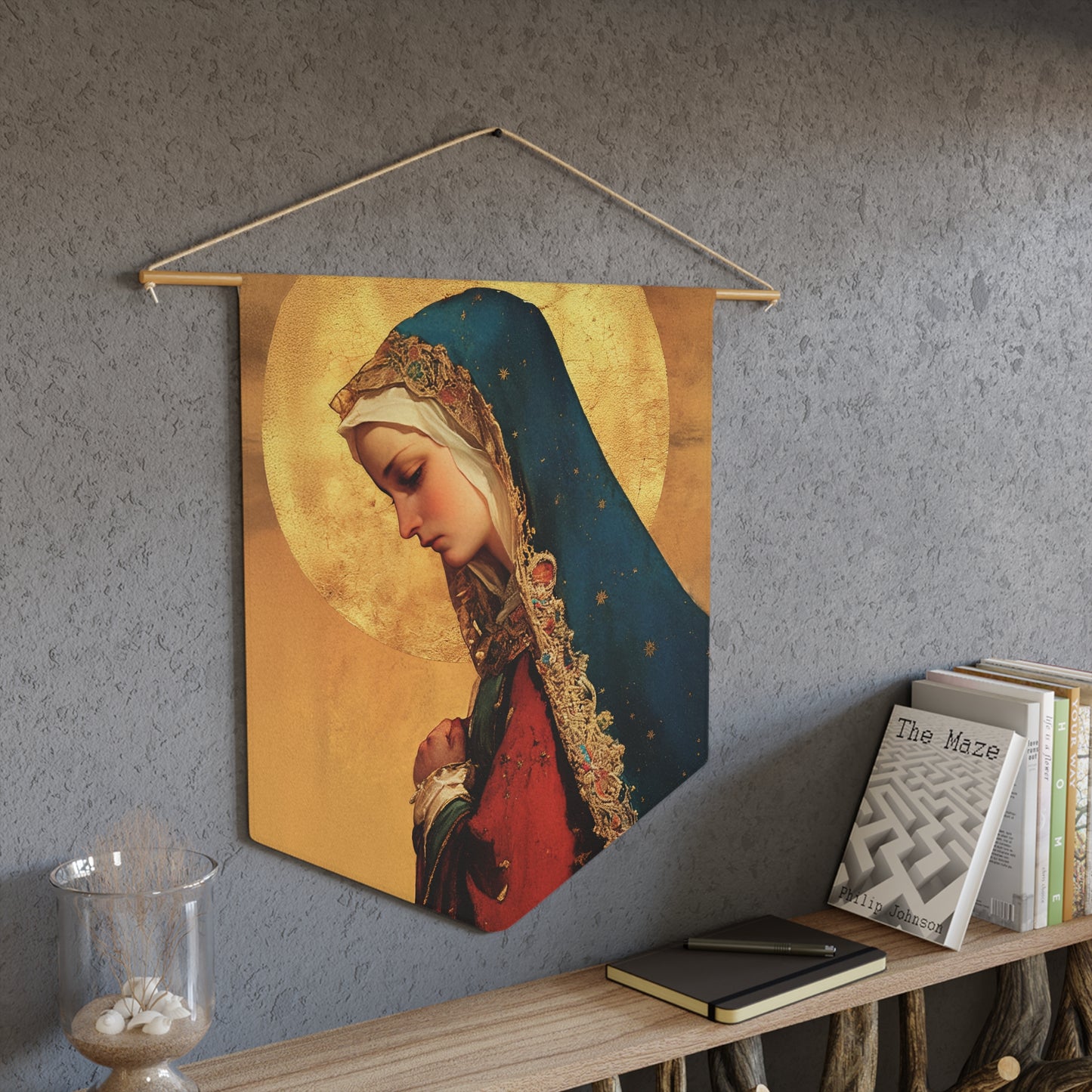 Our Lady of Mercy / Our Lady of Ransom Pennant / Banner / Wall Hanging - Prayer room art - 18" x 21" - Catholic - Large Banner - Catholic