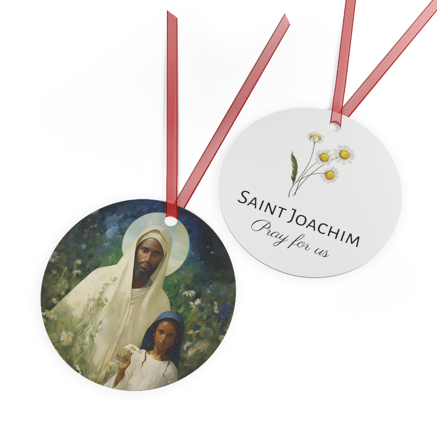 Saint Joachim Metal Ornament - Religious Holiday Christmas Ornament - Double sided - Father of Virgin Mary - Patron Saint of Fathers