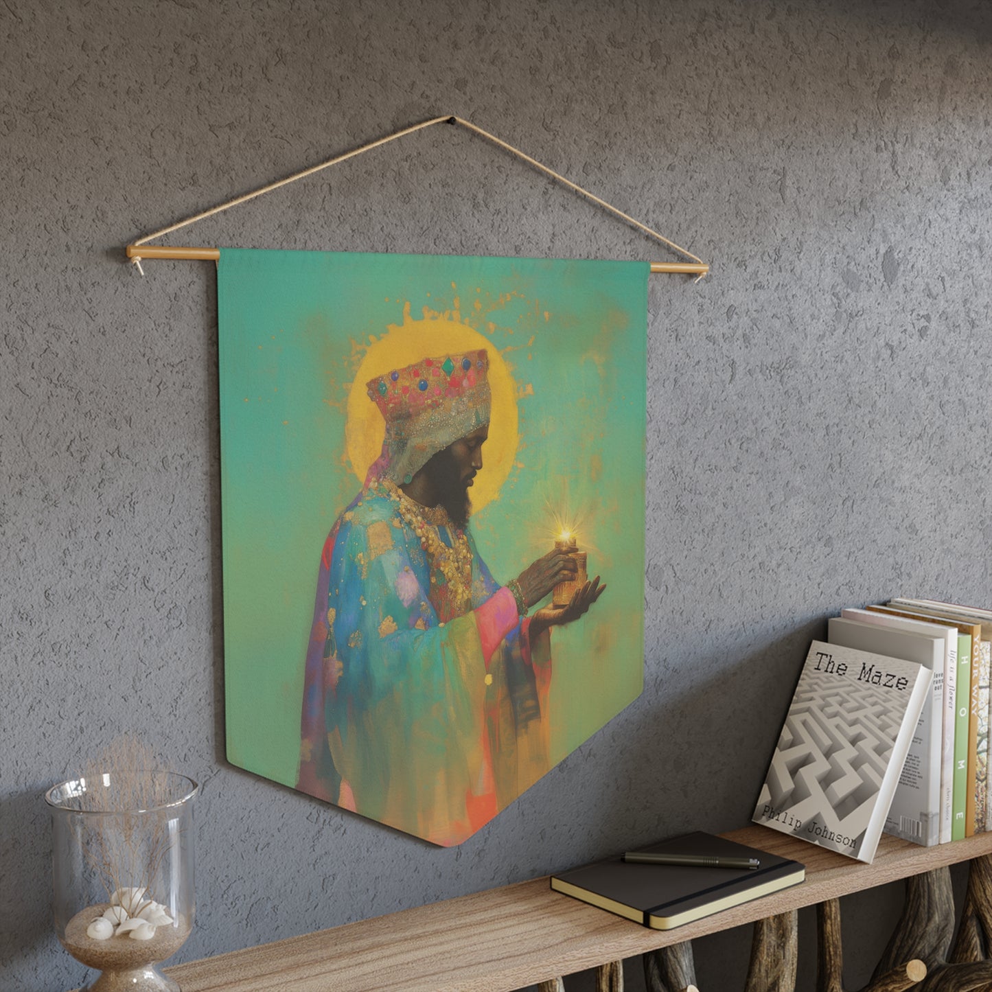 Balthazar and the Gift of Foretold Sorrow - 3 Wise Men - Pennant / Banner / Wall Hanging - Prayer room - Catholic Art - Large - 18" x 21"
