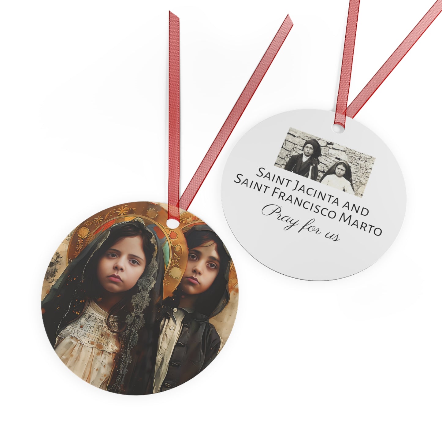 Saints Francisco and Jacinta Marto Metal Ornament - Religious Holiday Christmas Ornament - Double sided - Catholic Keepsake - Religious Gift