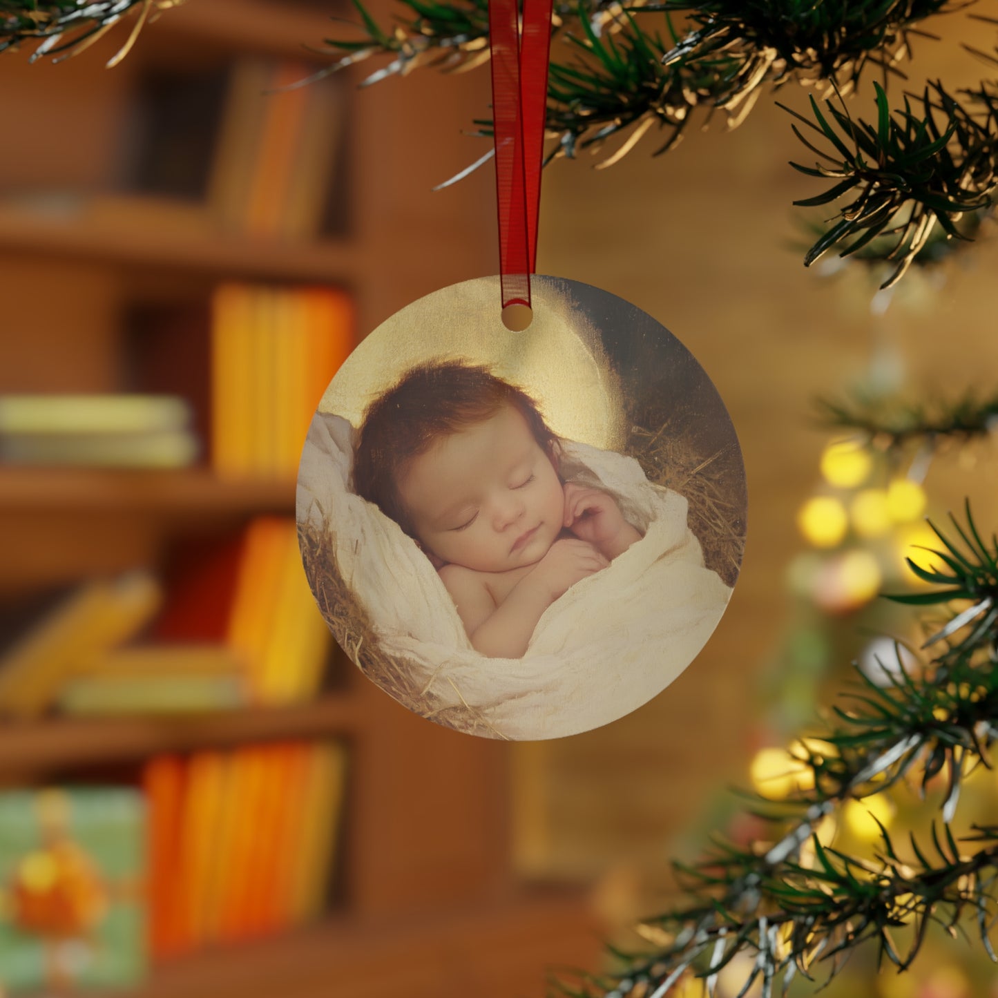 Jesus, the Newborn Light of the World - Metal Ornament - Religious Holiday Christmas Ornament and Keepsake