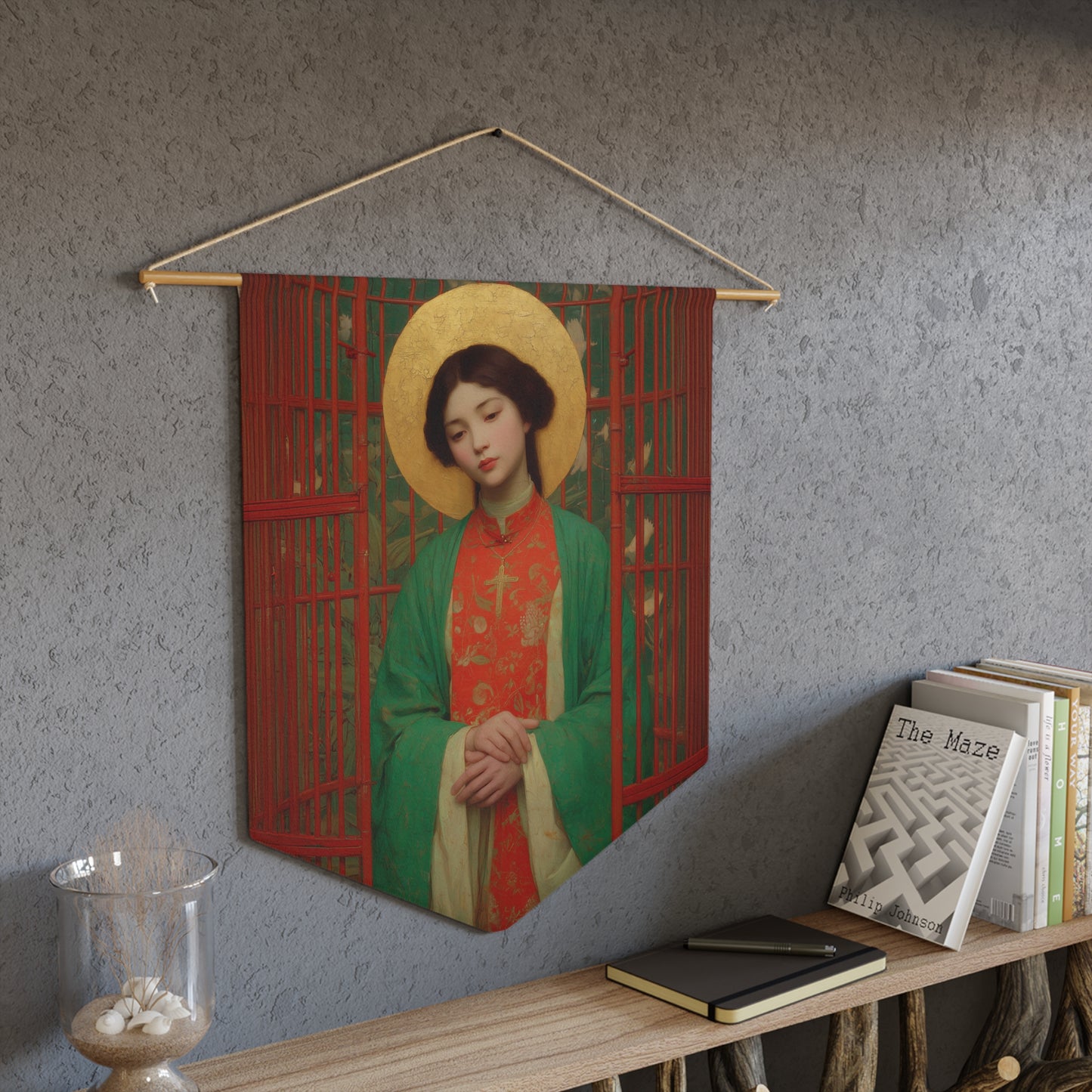 Saint Agnes Tsao Kou Ying Pennant / Banner / Wall Hanging - Prayer room art - 18" x 21" - Catholic - Large Banner