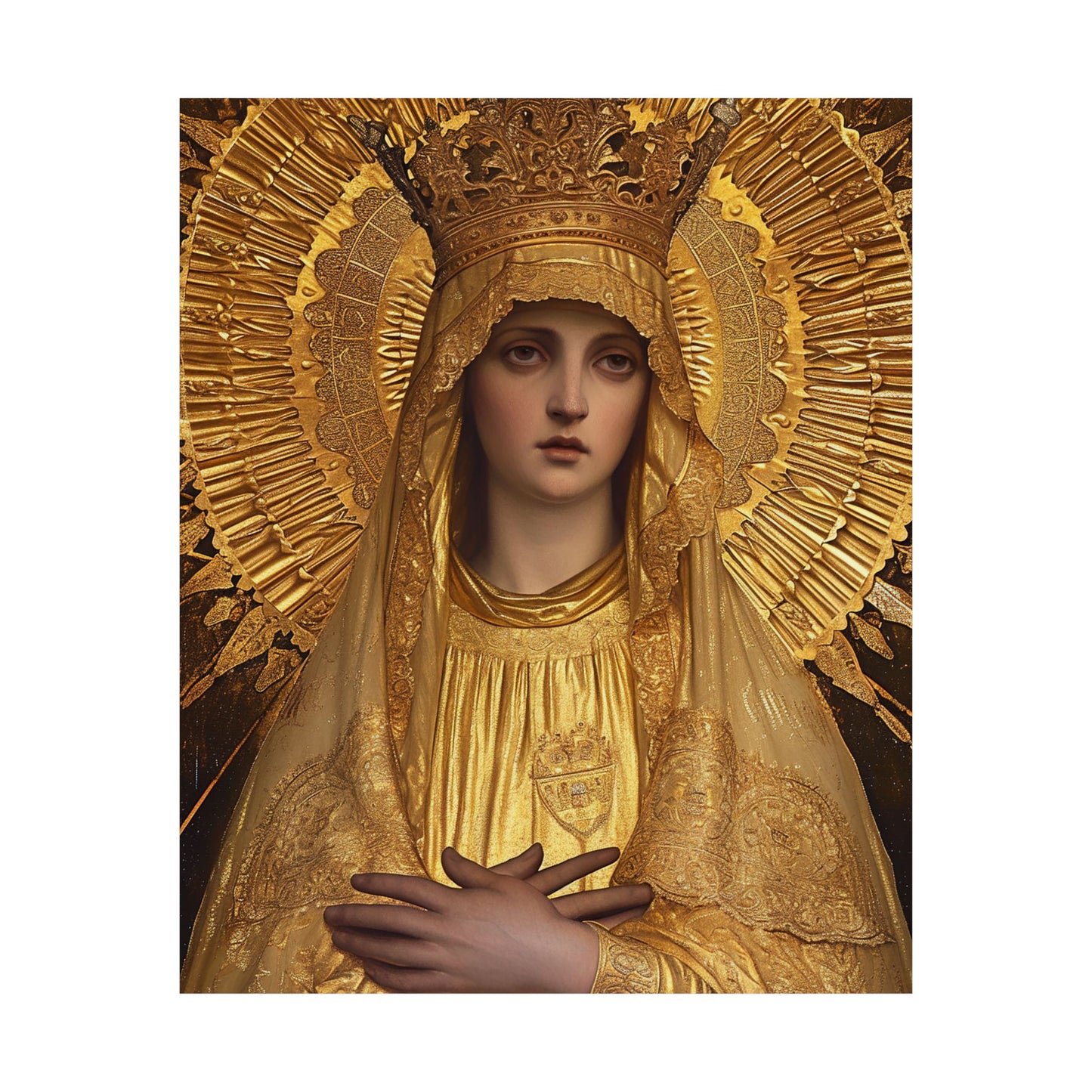 Golden Mary - Radiant Tribute to Our Lady of the Gate of Dawn Poster Print - The Golden Virgin - Multiple Sizes - Premium Matte Posters