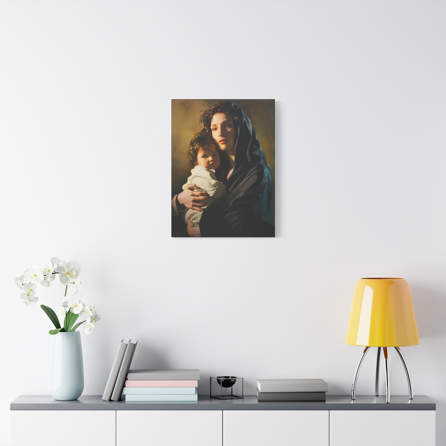 A mother's Gentle Embrace - Mary and The Christ Child - Museum Wrapped Canvas - Print - Religious Art for your Home - Catholic Saint Art