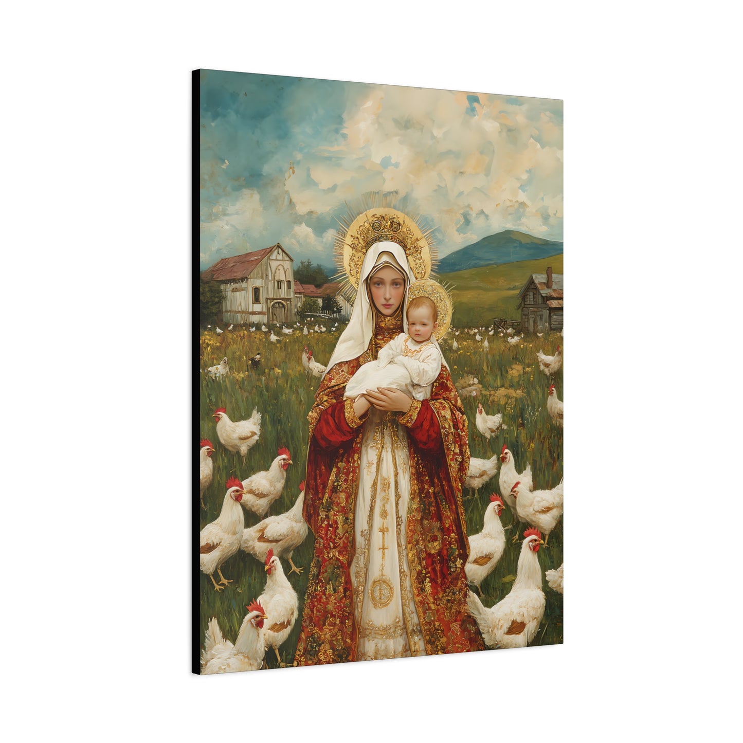 Our Lady of the Hens: Protector of the Humble Flock - Museum Wrapped Canvas - Print - Religious Art for your Home - Christian print