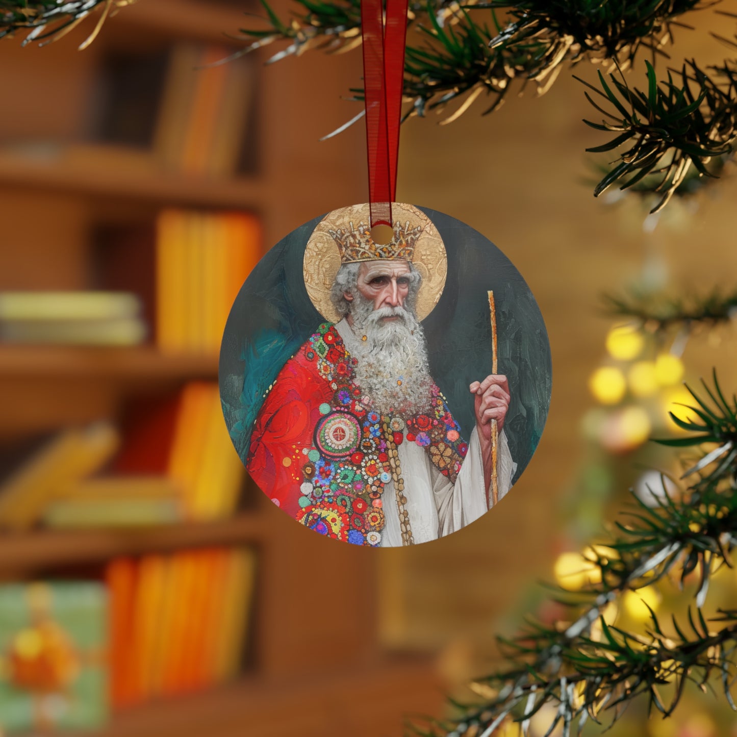 Saint Richard the Pilgrim / Richard of Wessex Metal Ornament - Religious Holiday Christmas Ornament and Keepsake - Double sided